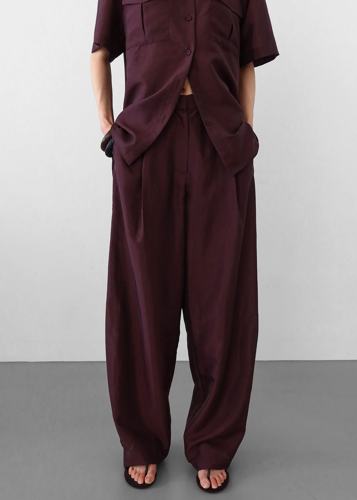 Aduna Satin Pleated Trousers - Burgundy