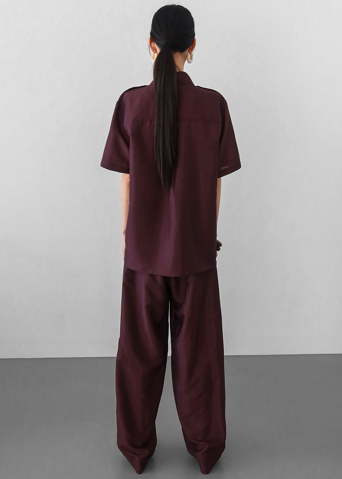 Aduna Satin Pleated Trousers - Burgundy
