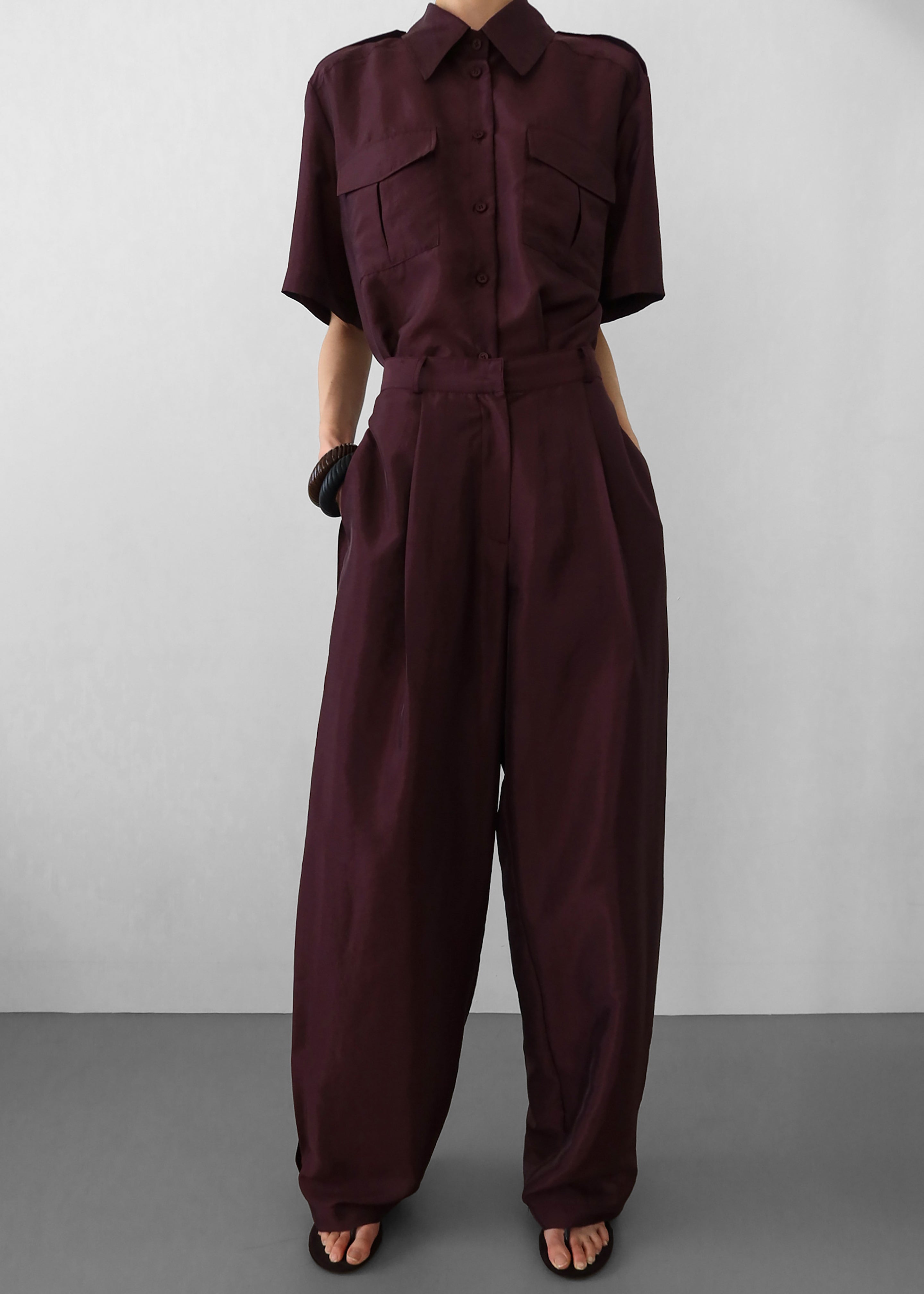 Aduna Satin Pleated Trousers - Burgundy