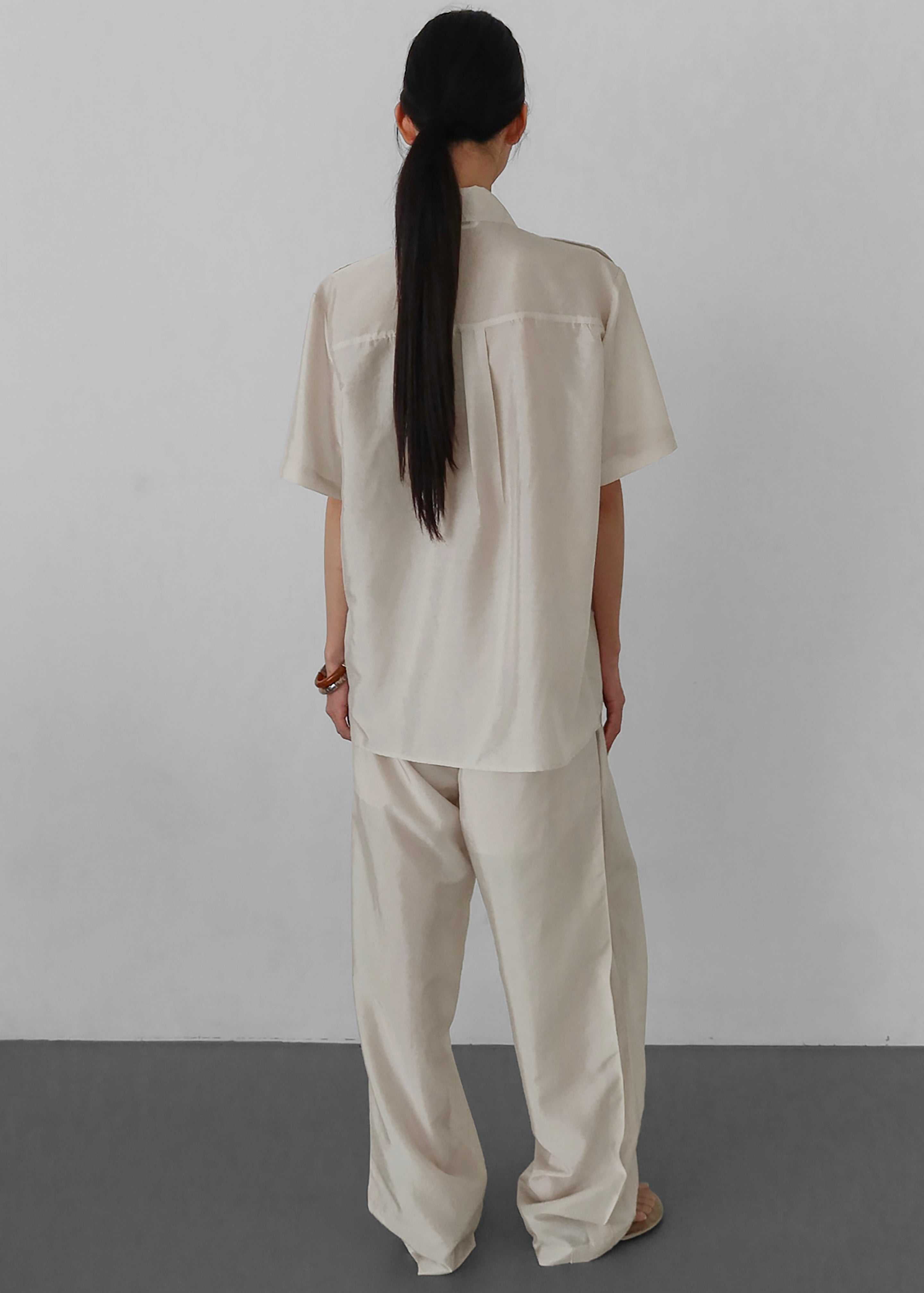 Aduna Satin Pleated Trousers - Light Beige - 7