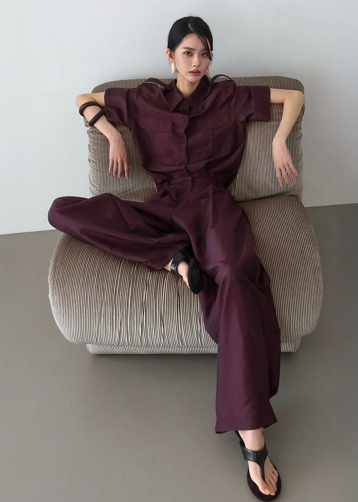 Aduna Satin Utility Shirt - Burgundy