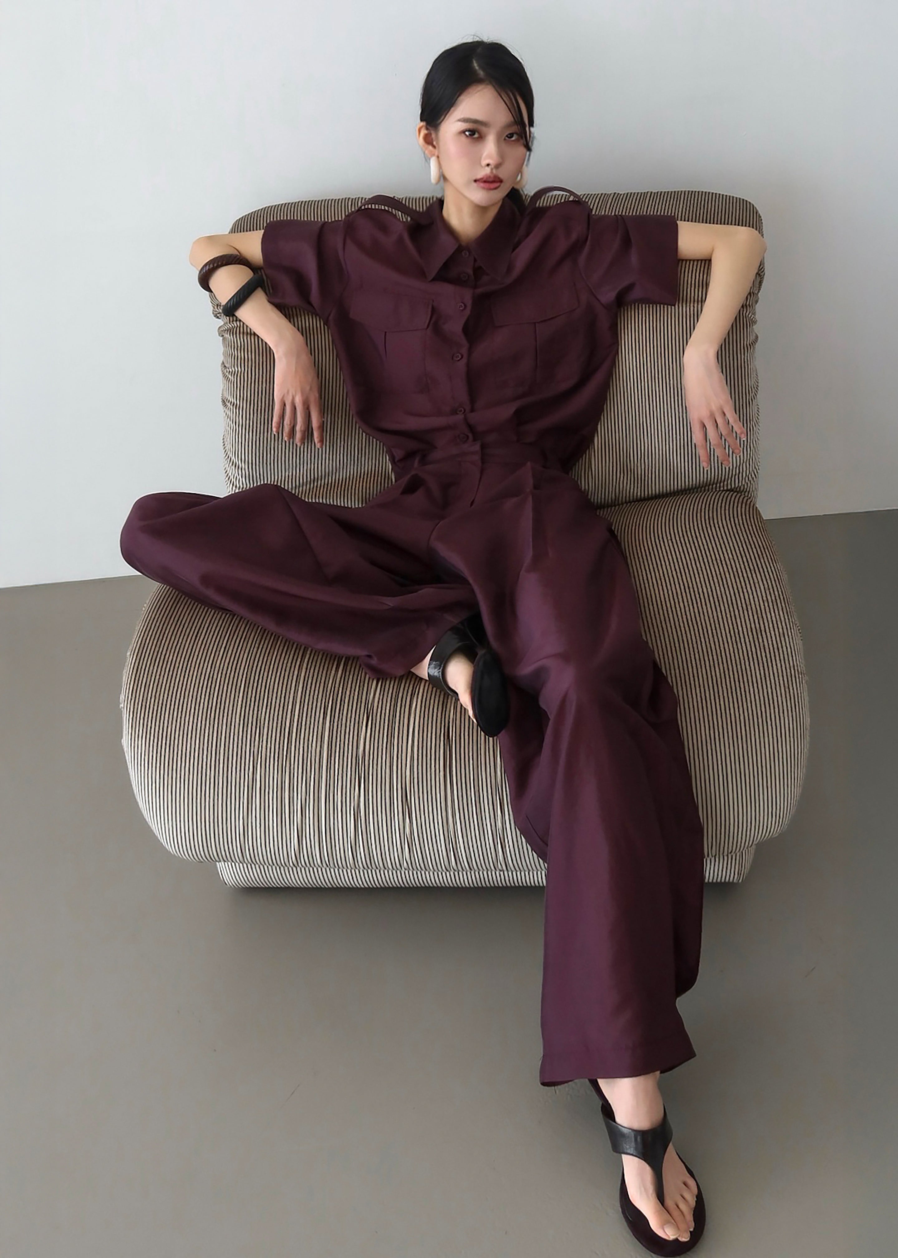 Aduna Satin Utility Shirt - Burgundy