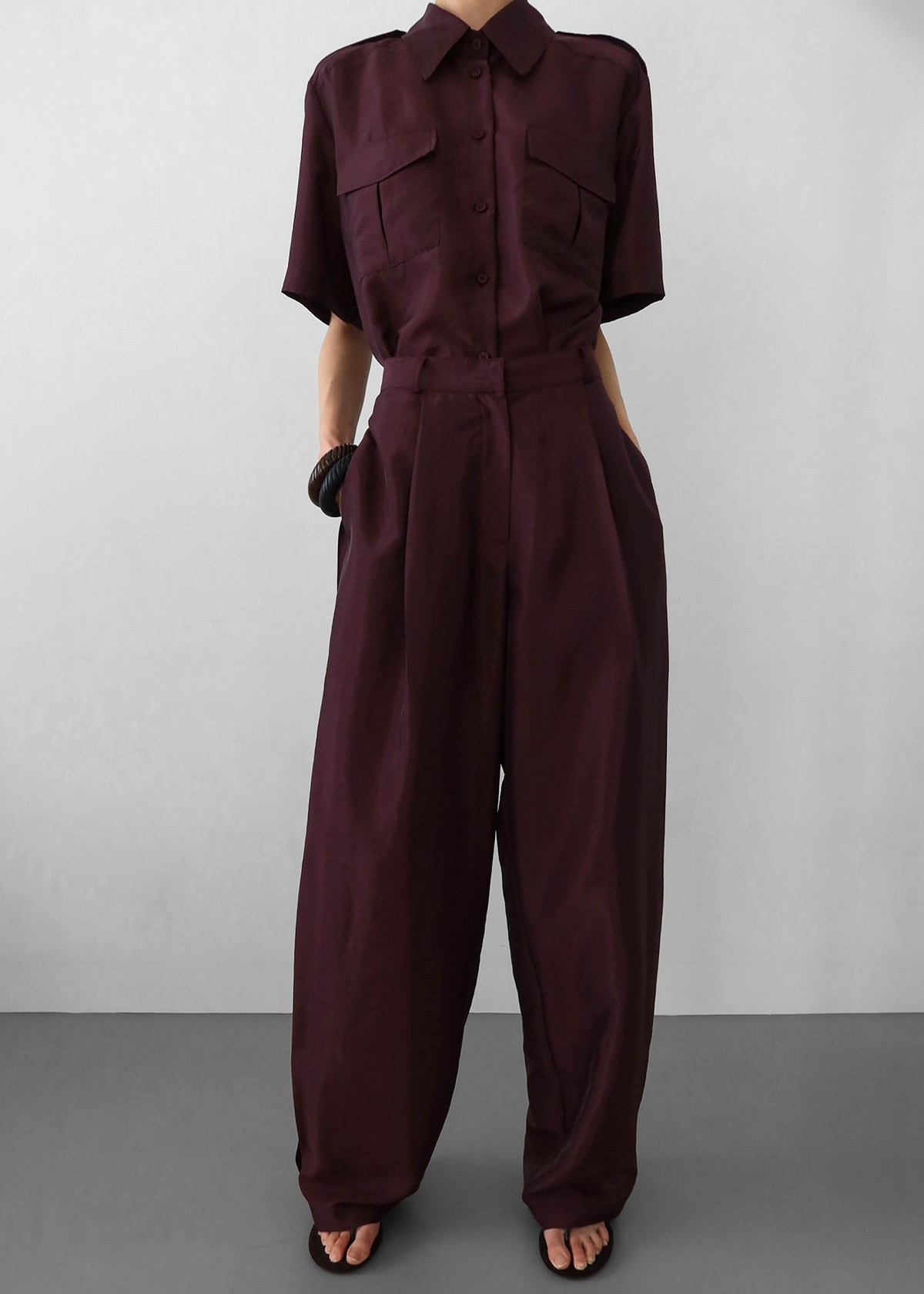 Aduna Satin Utility Shirt - Burgundy
