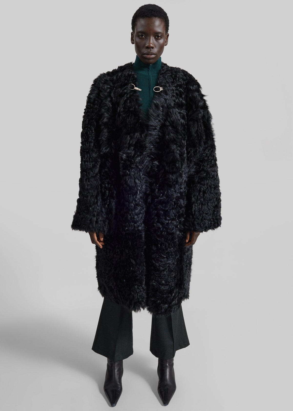 Aida Fur Collarless Short Coat - Black
