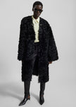 Aida Fur Collarless Short Coat - Black