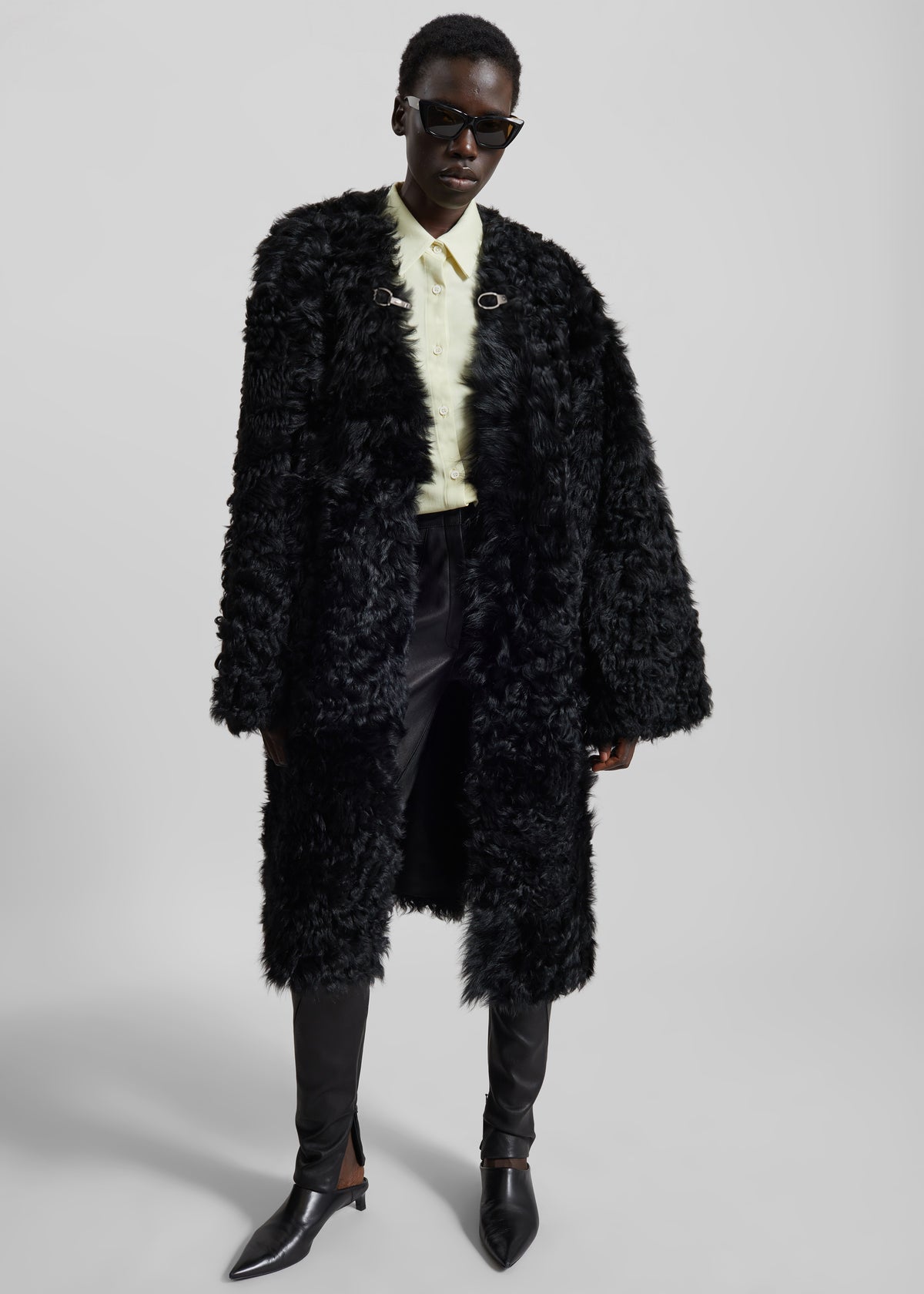 Aida Fur Collarless Short Coat - Black
