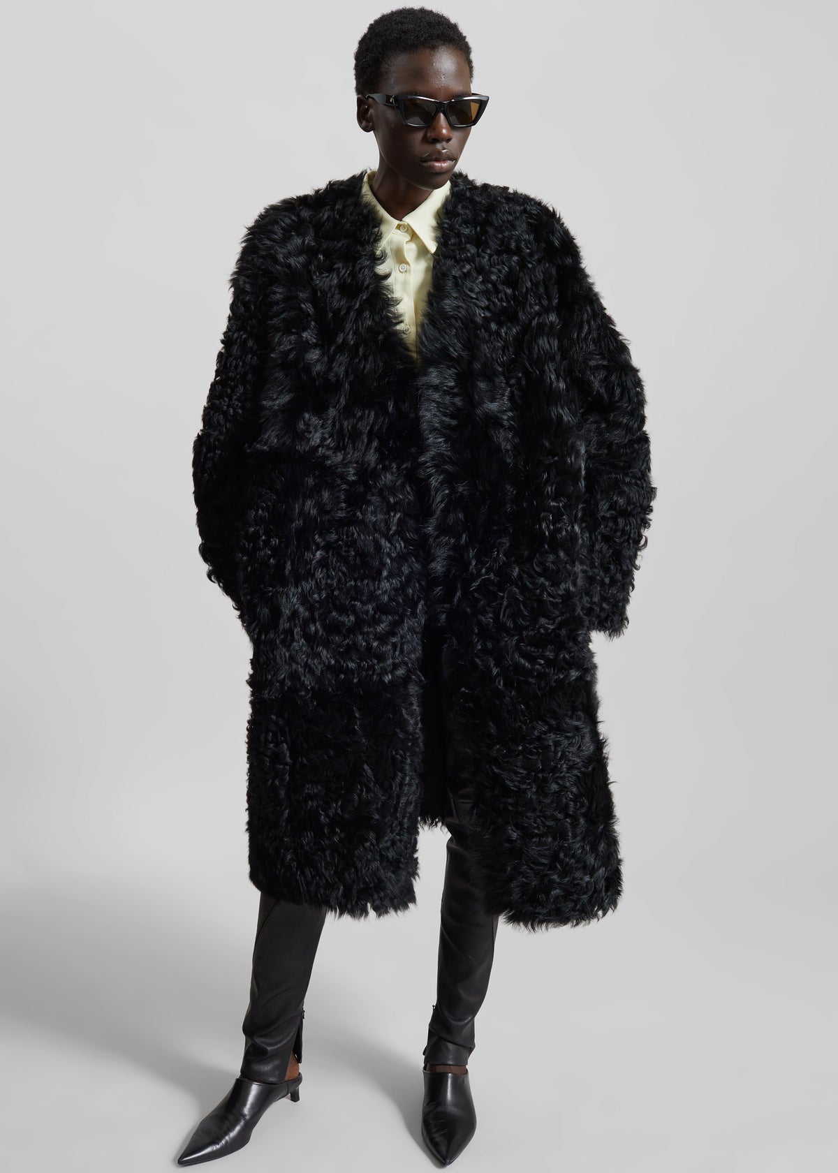 Shop the look image for Aida Fur Collarless Short Coat - Black