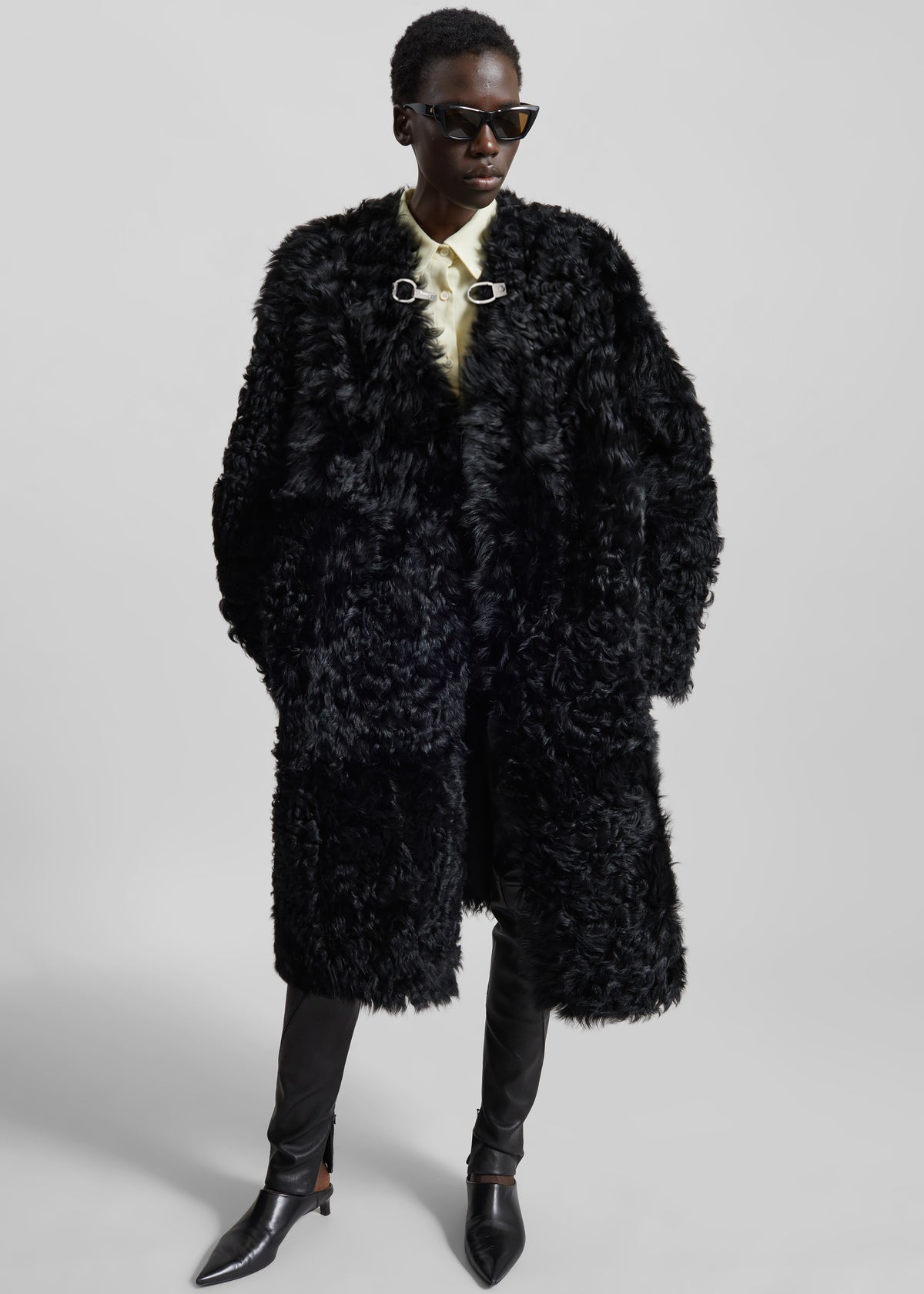 Aida Fur Collarless Short Coat - Black