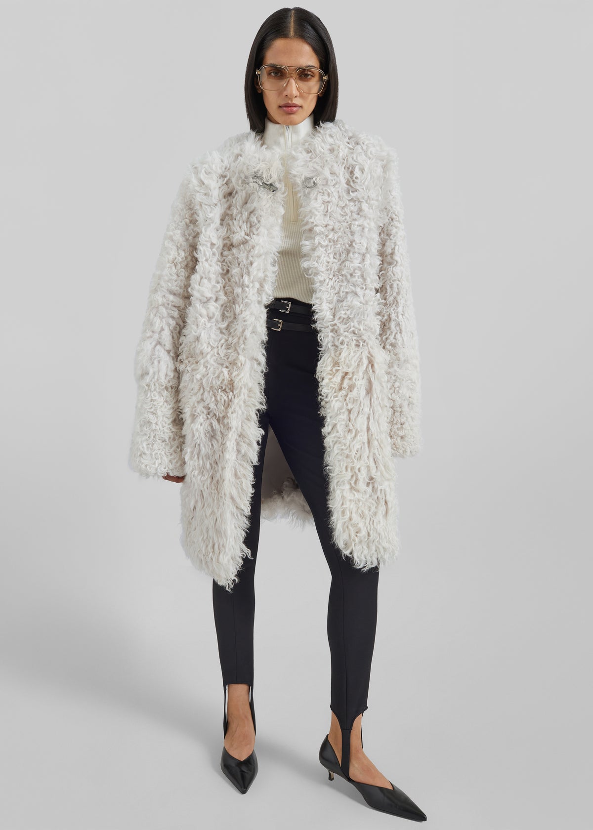 Aida Fur Collarless Short Coat - Ivory