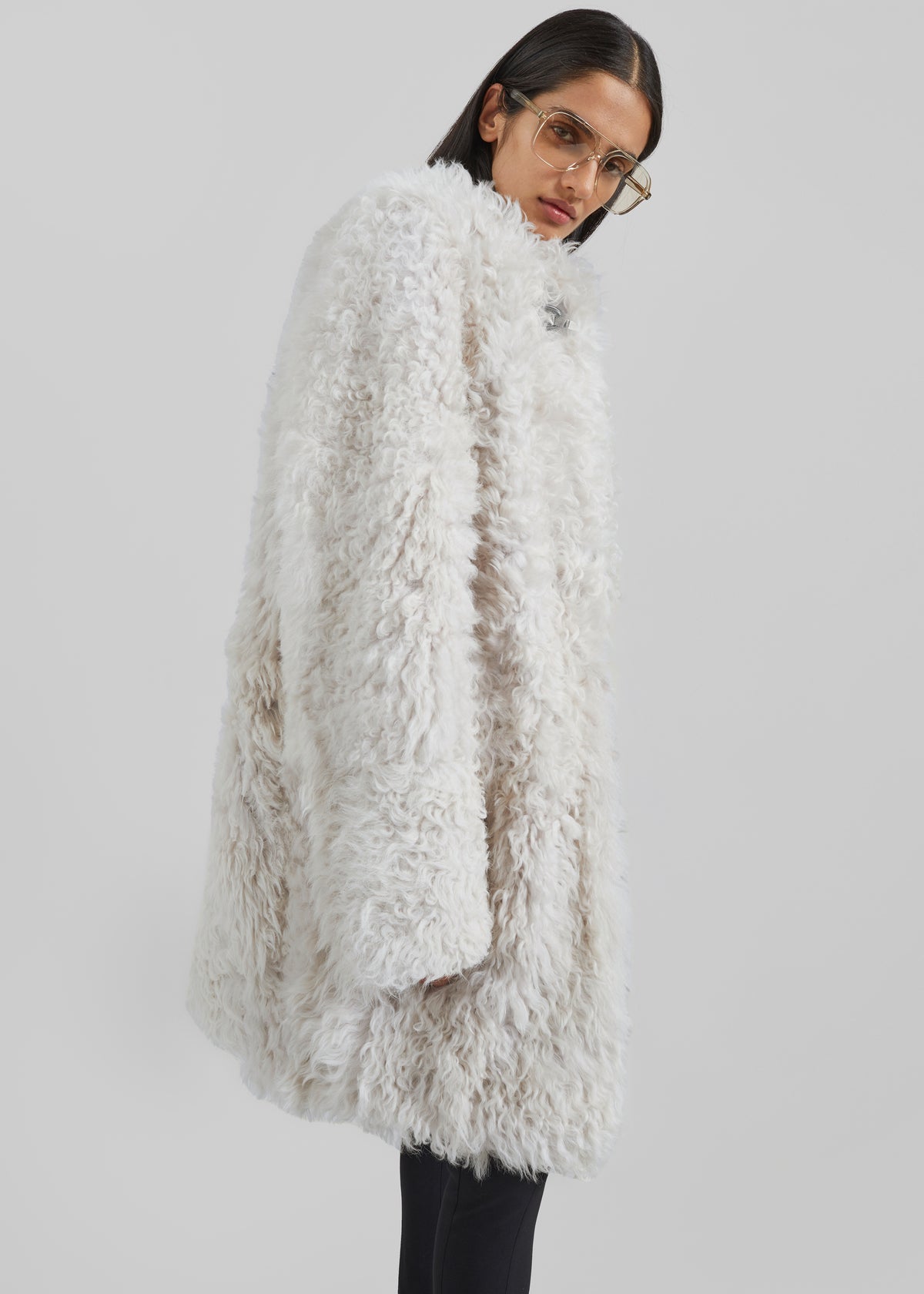 Aida Fur Collarless Short Coat - Ivory