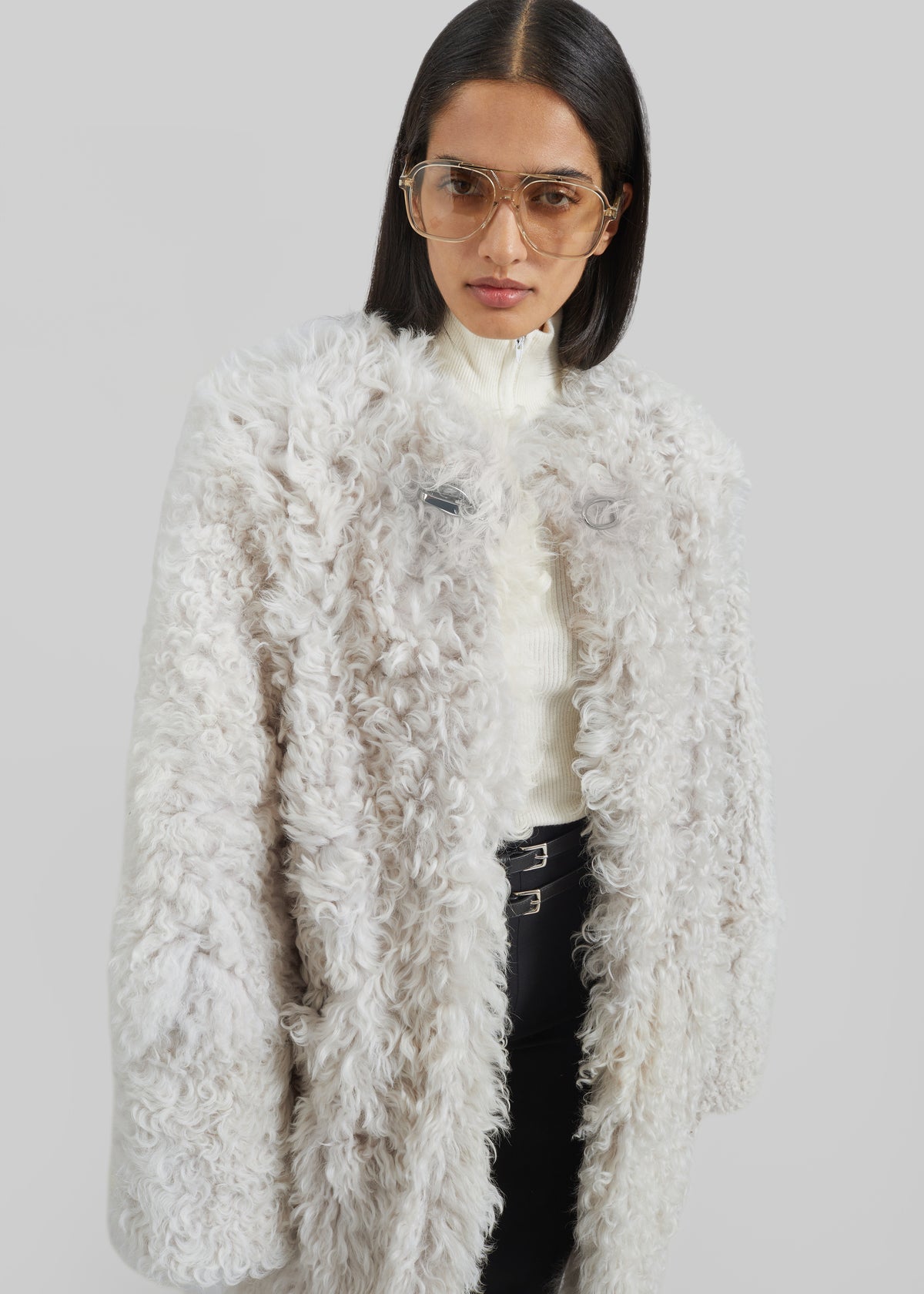 Aida Fur Collarless Short Coat - Ivory