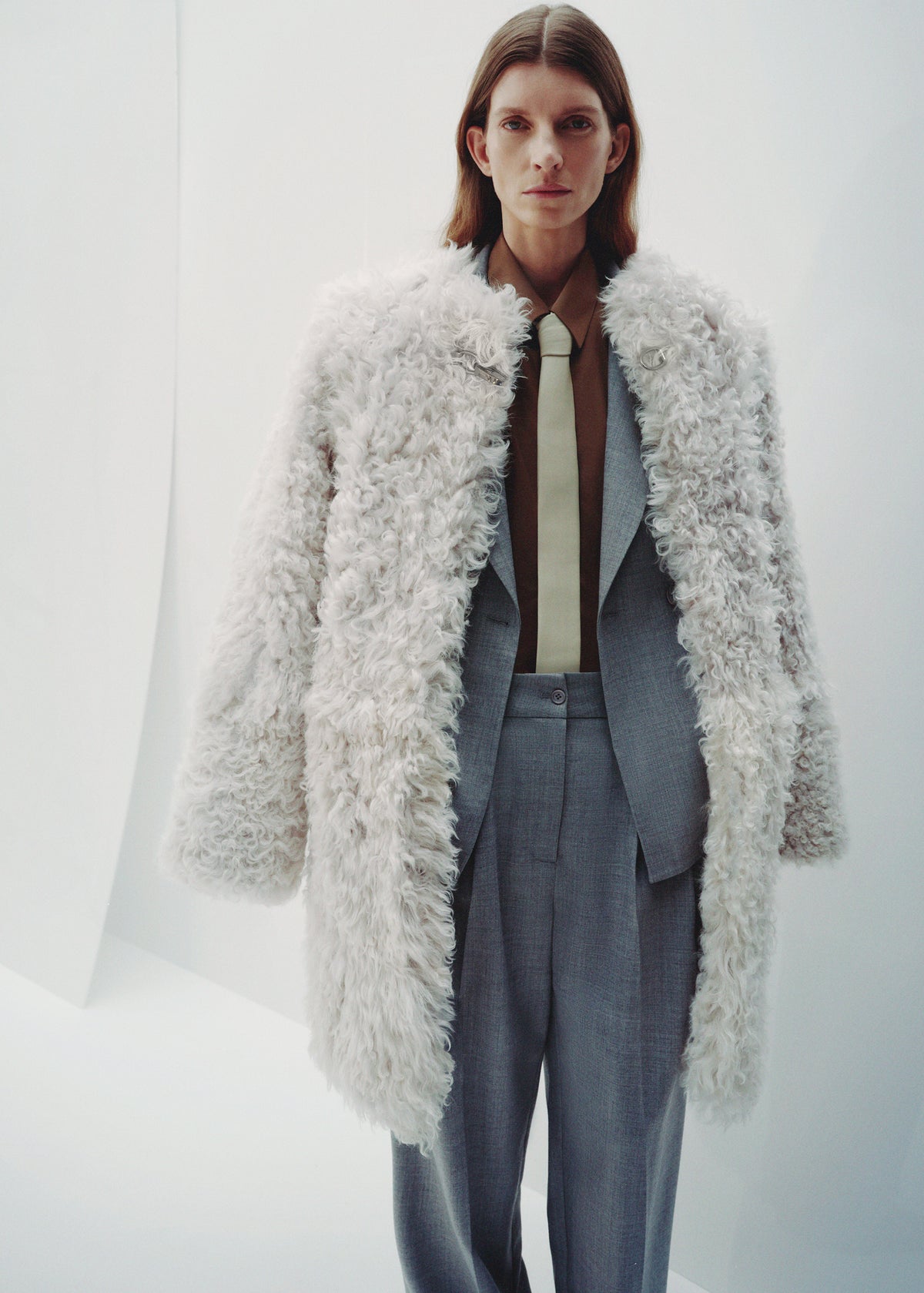 Aida Fur Collarless Short Coat - Ivory