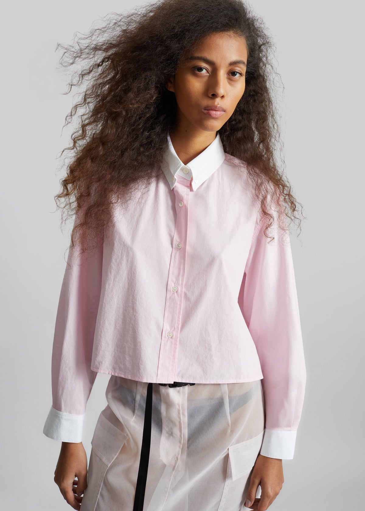 Aix Cropped Boxy Shirt - Pink - 4