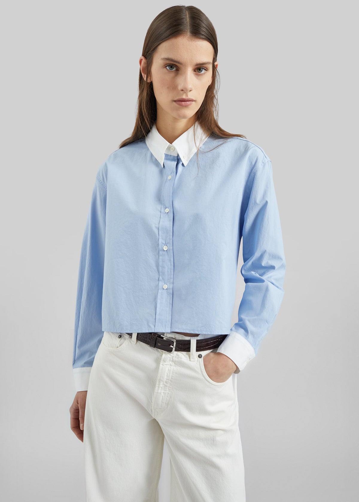 Aix Cropped Boxy Shirt - Sky Blue - 5