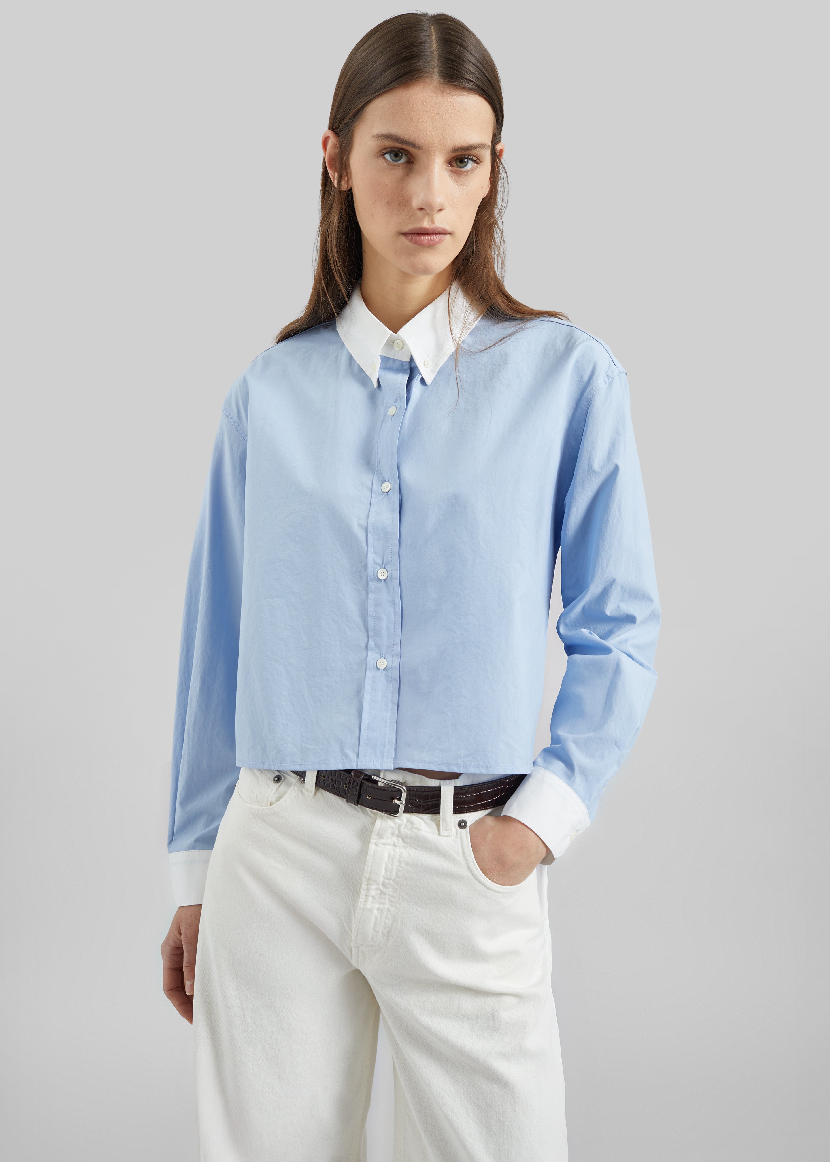 Aix Cropped Boxy Shirt - Sky Blue - 5