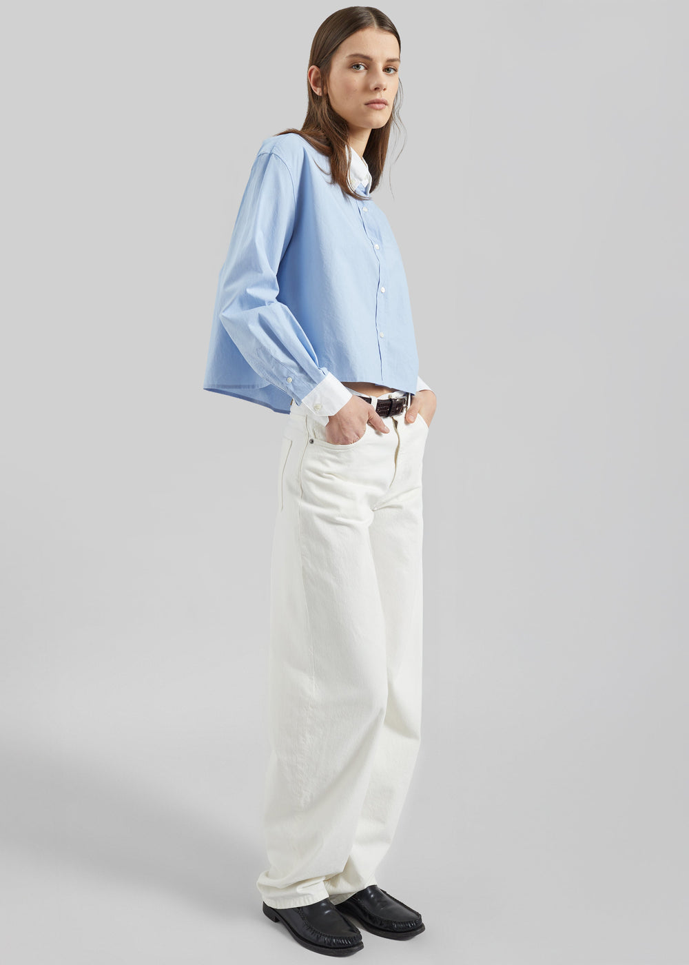 Aix Cropped Boxy Shirt - Sky Blue - 1
