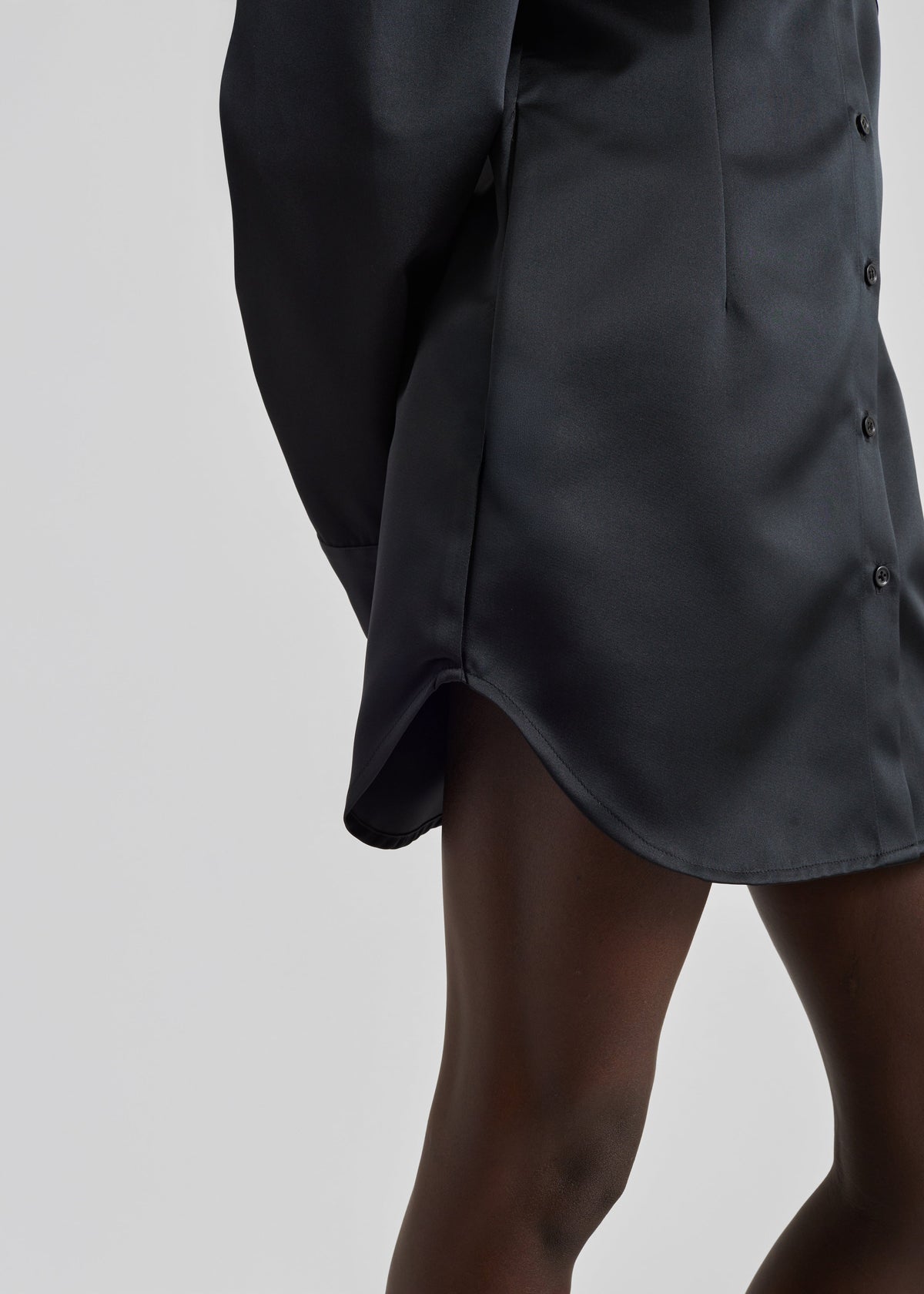 Akita Satin Cinched Shirt Dress - Black - 2