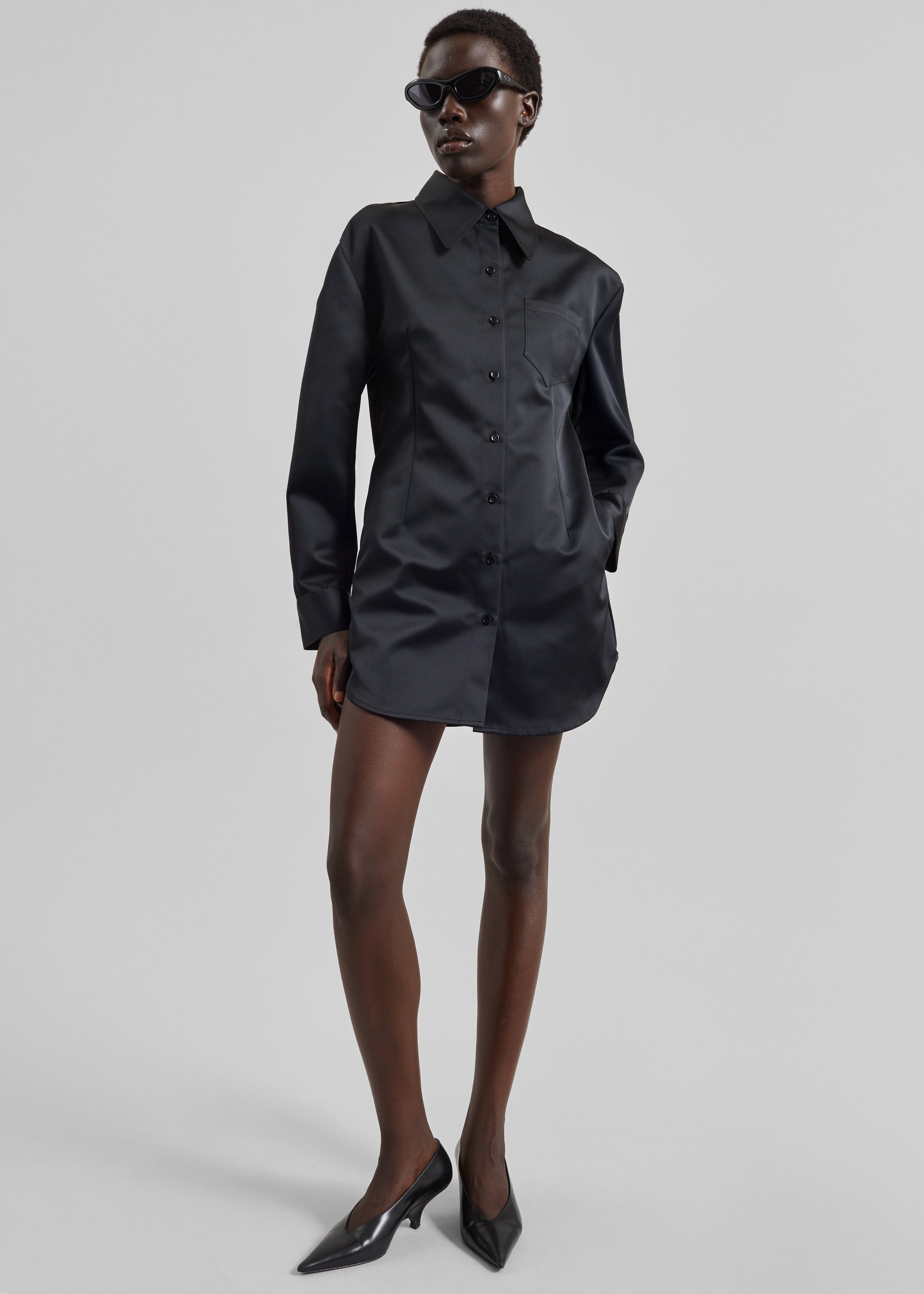 Shop the look image for Akita Satin Cinched Shirt Dress - Black