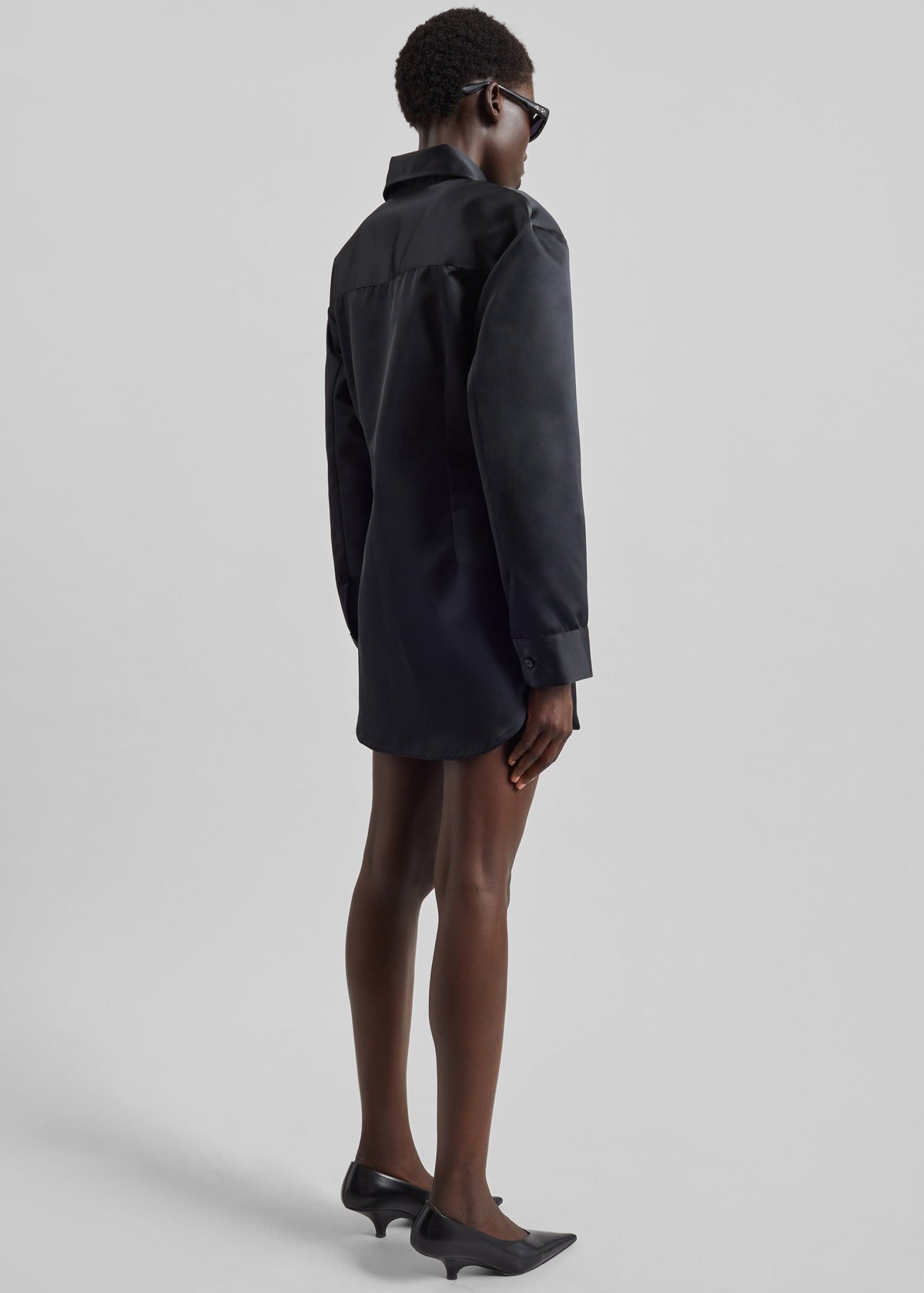 Akita Satin Cinched Shirt Dress - Black - 5