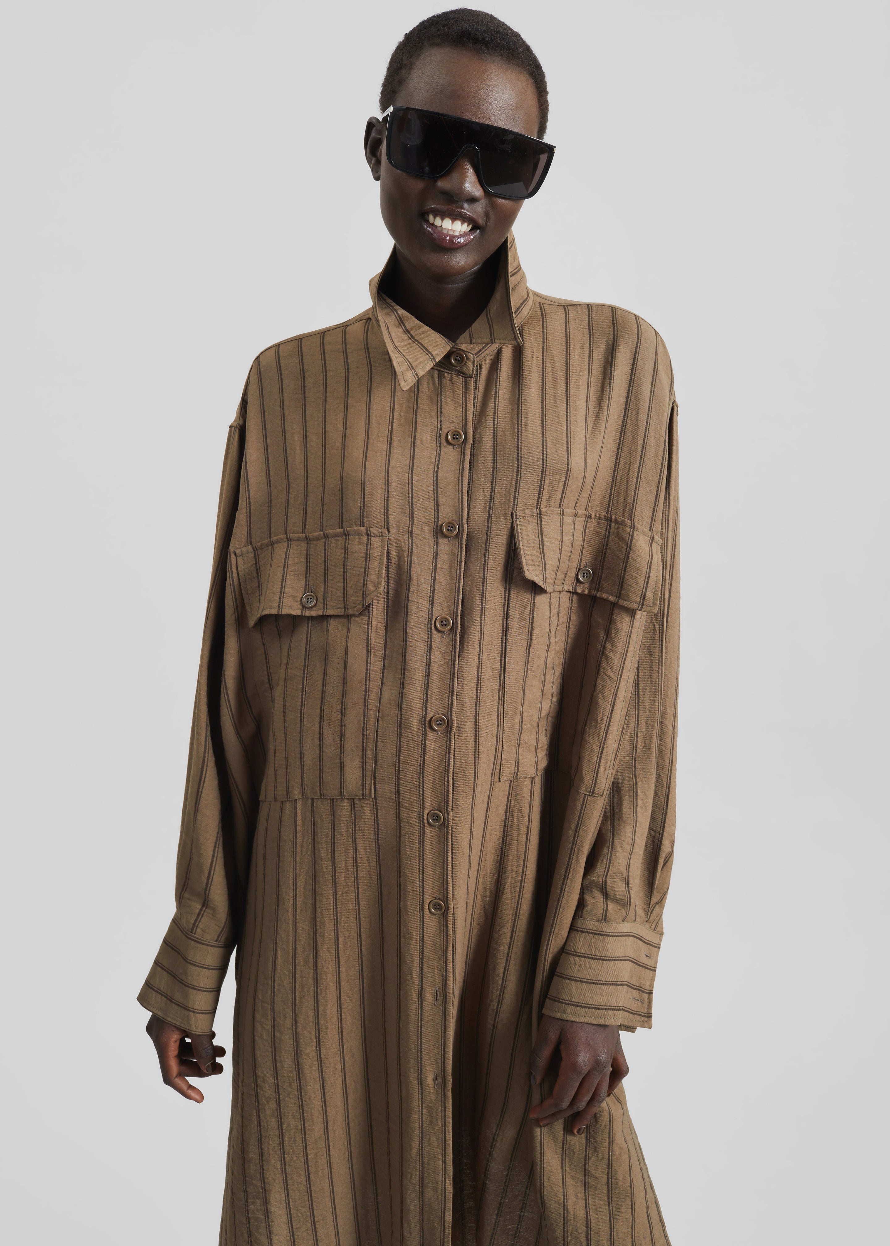 Albegna Shirt Dress - Brown Stripe - 1