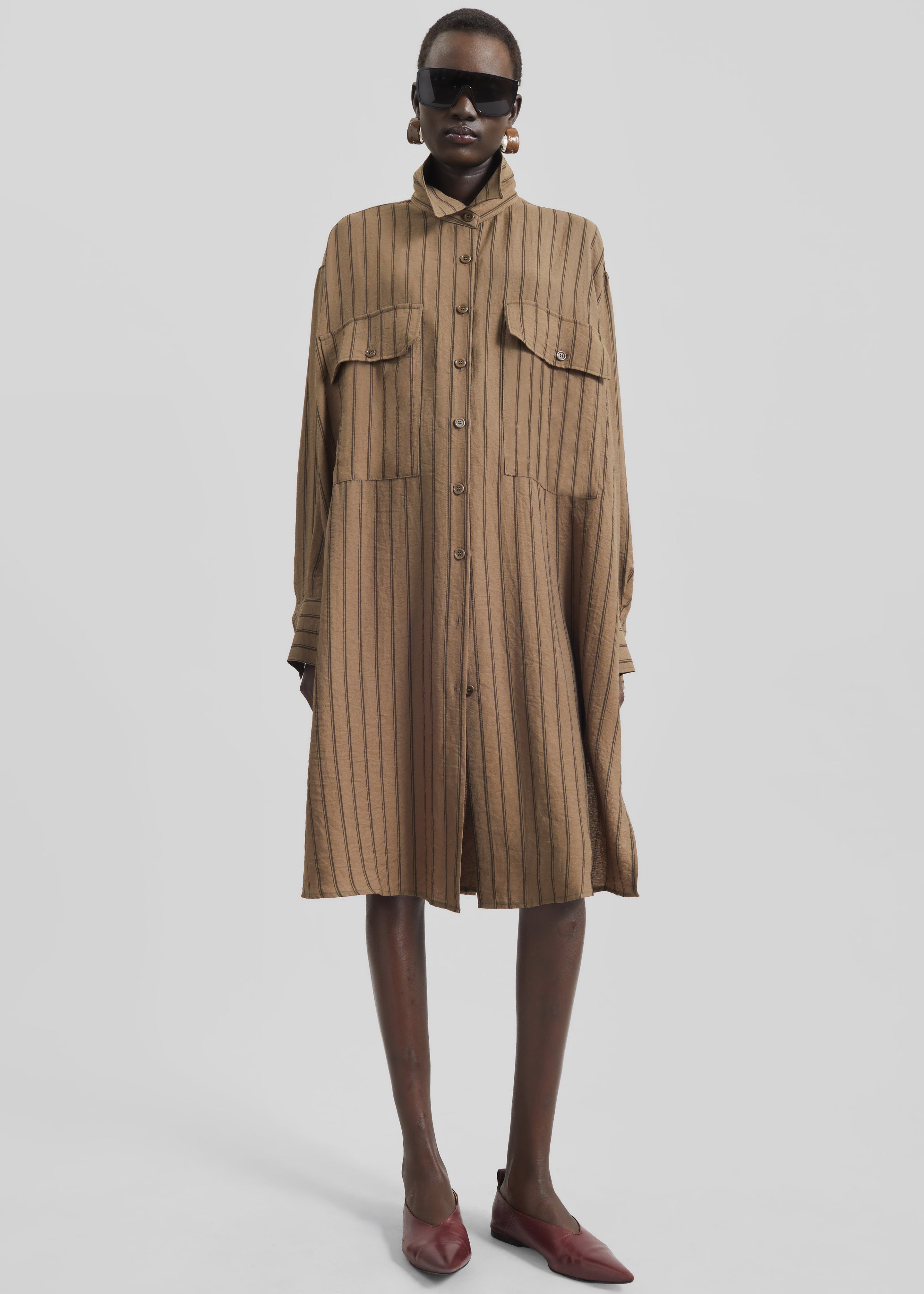Albegna Shirt Dress - Brown Stripe - 5