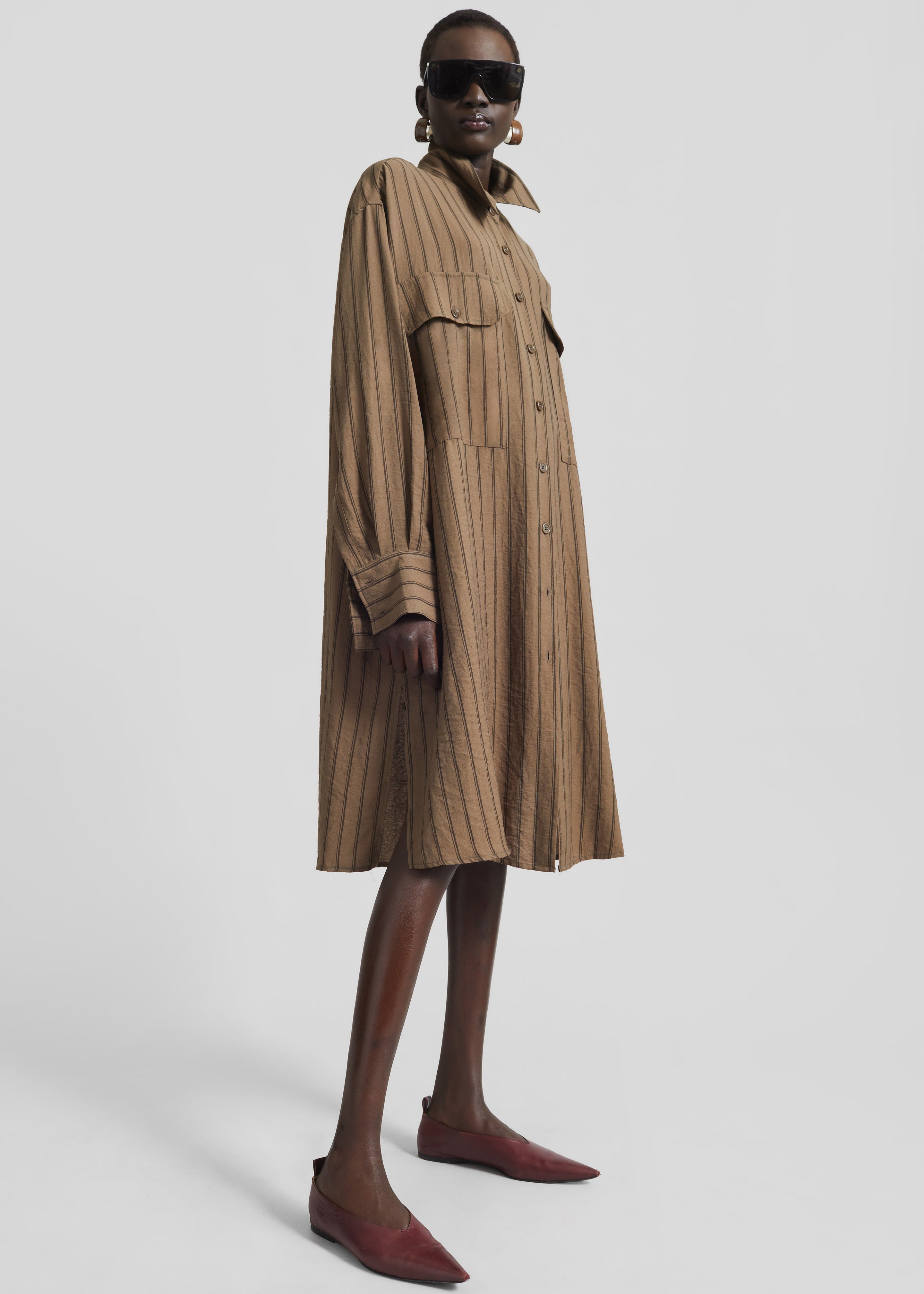 Albegna Shirt Dress - Brown Stripe - 2