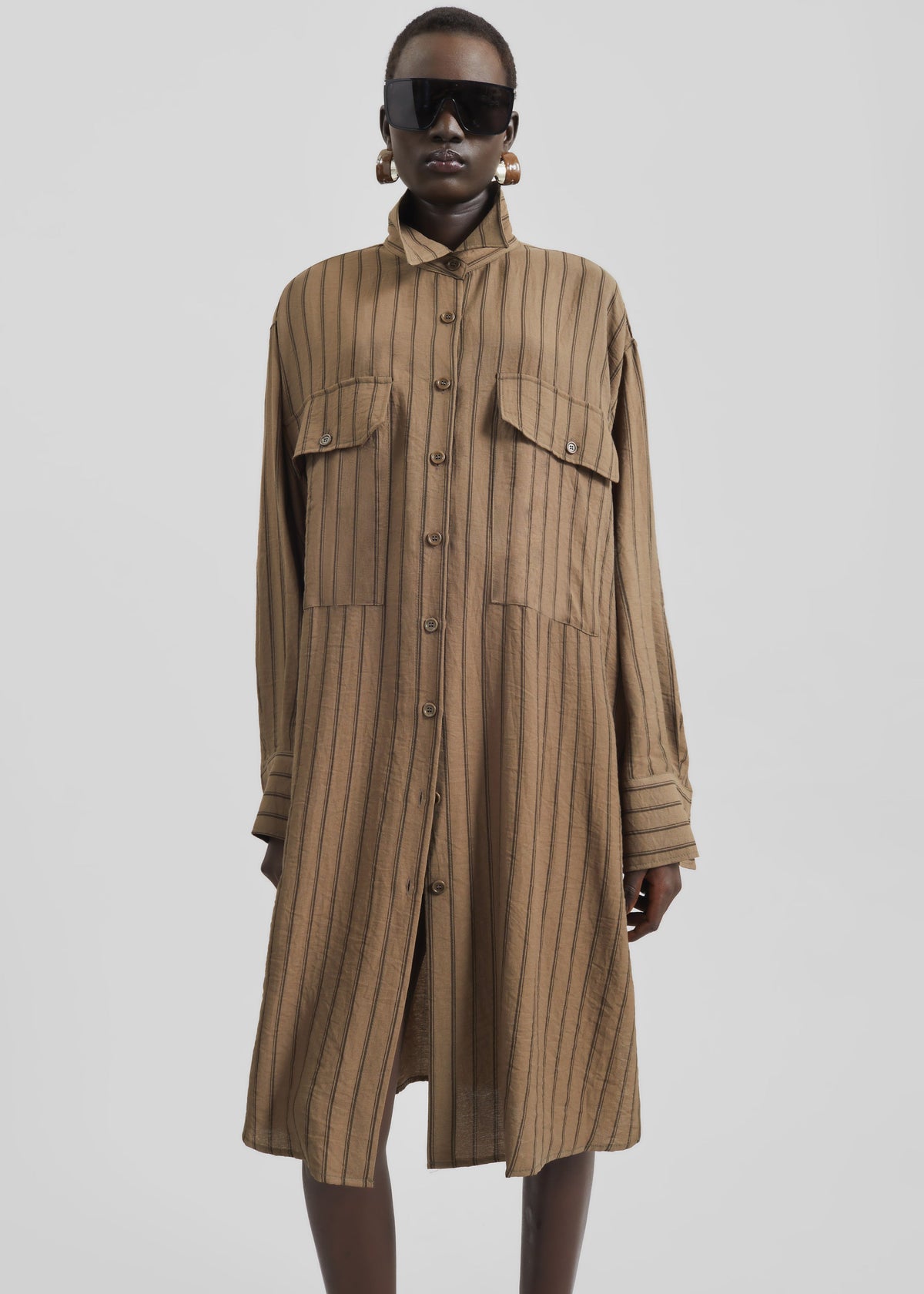 Albegna Shirt Dress - Brown Stripe - 3