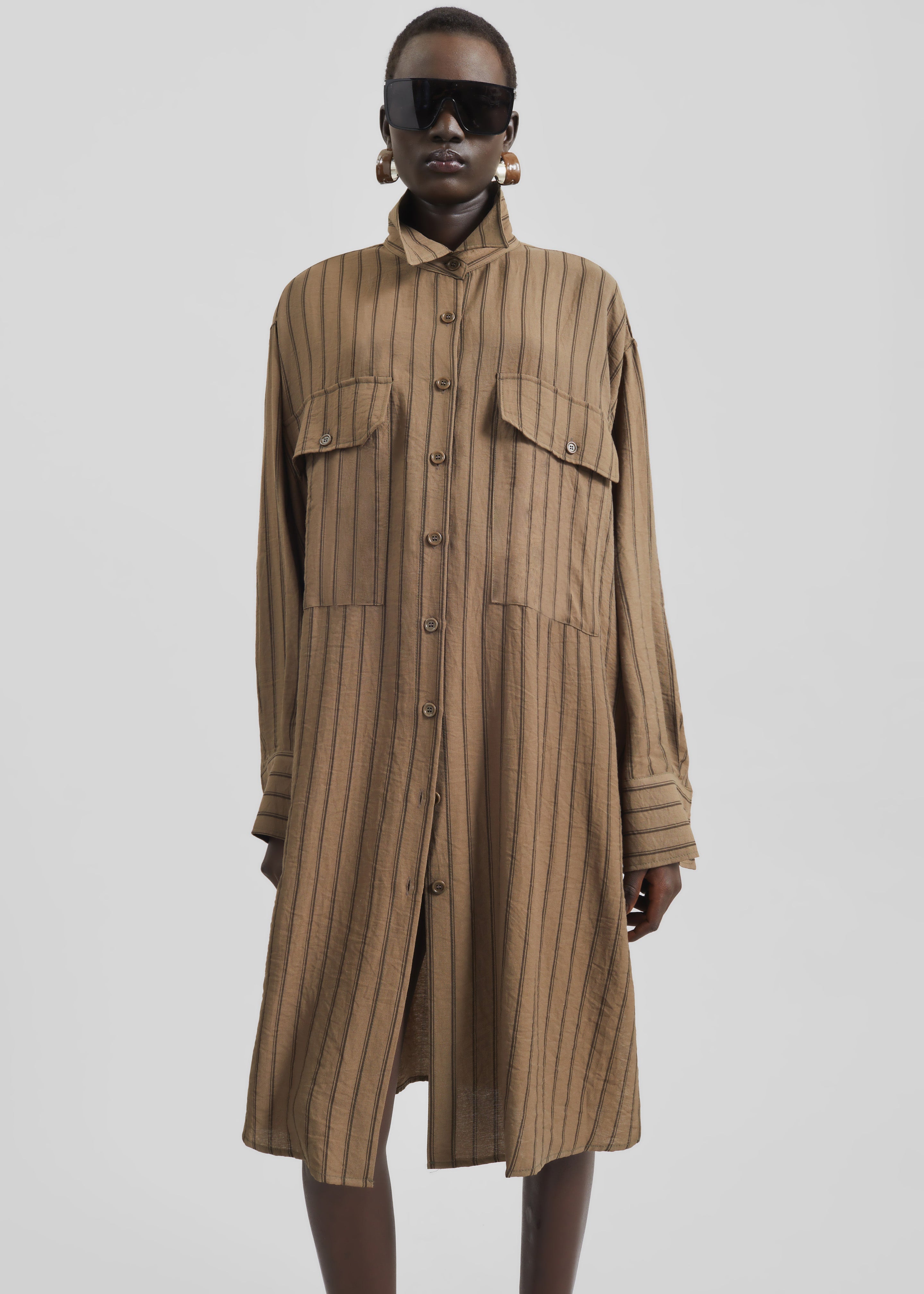 Albegna Shirt Dress - Brown Stripe - 3