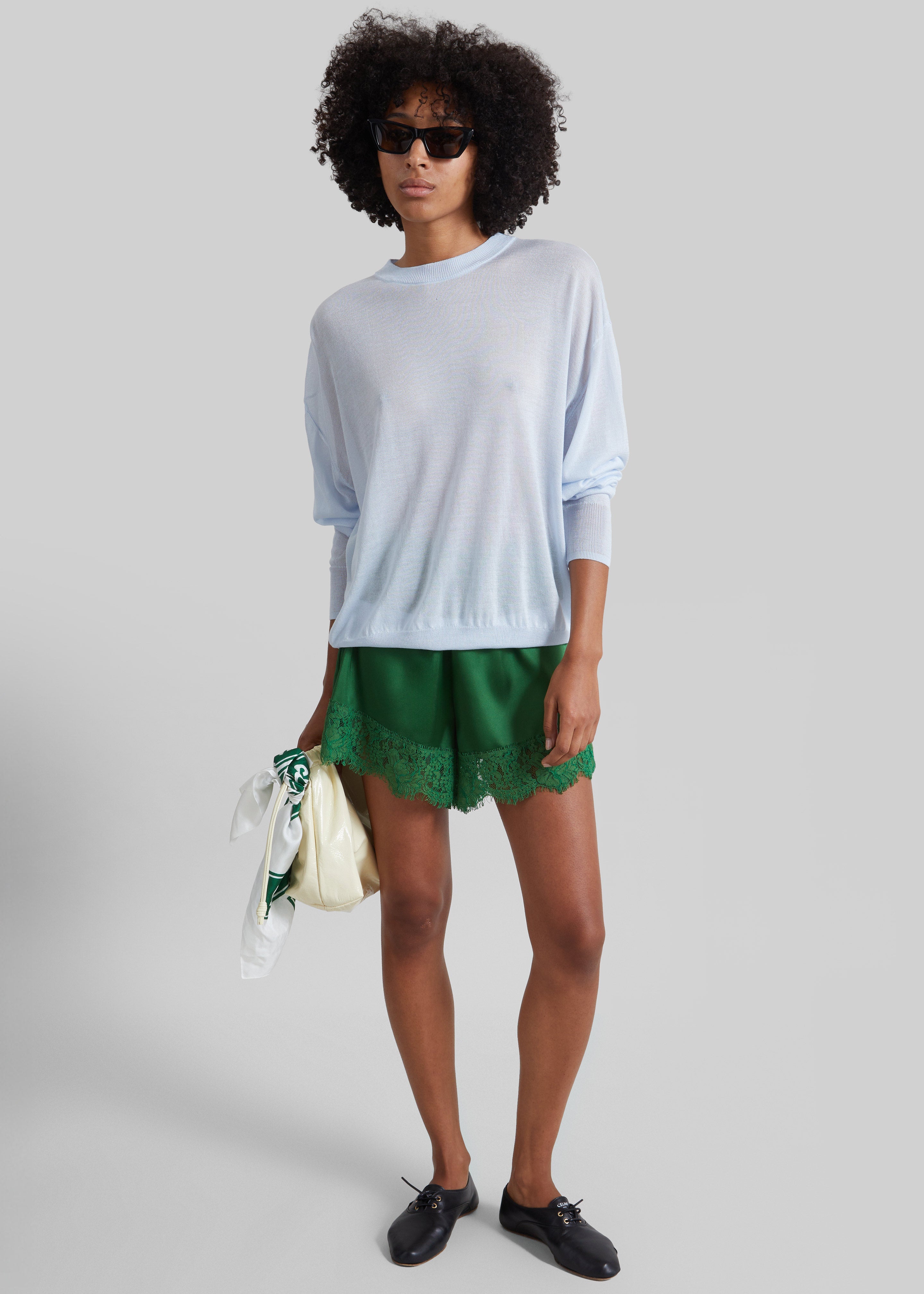 Albesa Satin Lace Trim Shorts - Kelly Green - 1