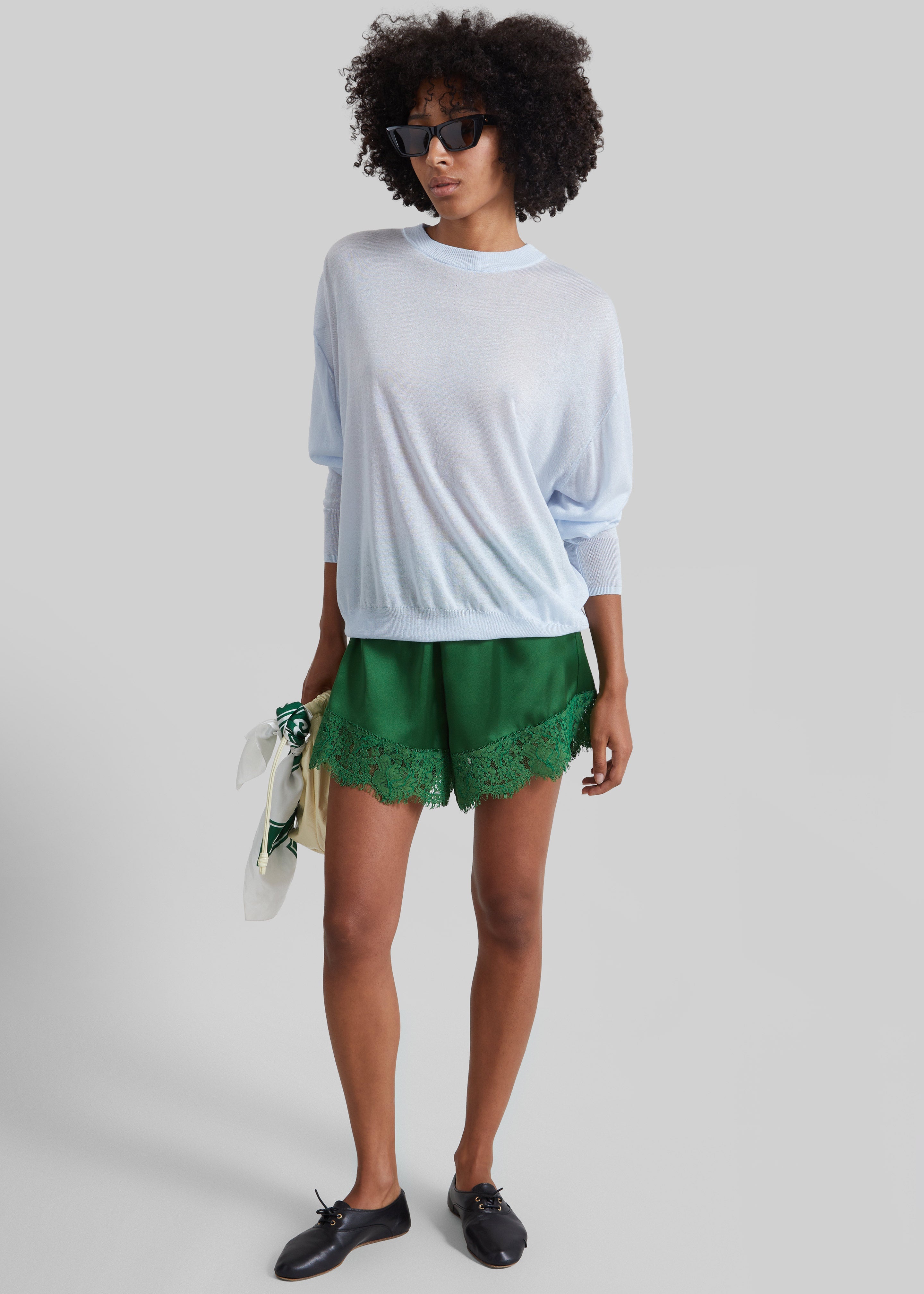 Albesa Satin Lace Trim Shorts - Kelly Green - 6