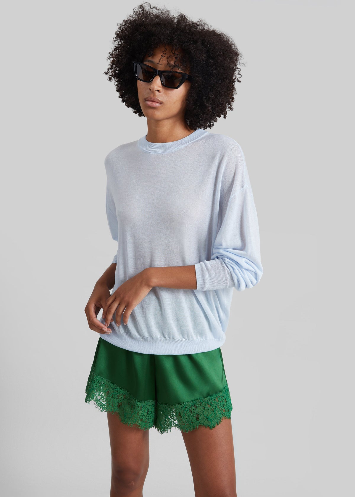 Albesa Satin Lace Trim Shorts - Kelly Green - 7