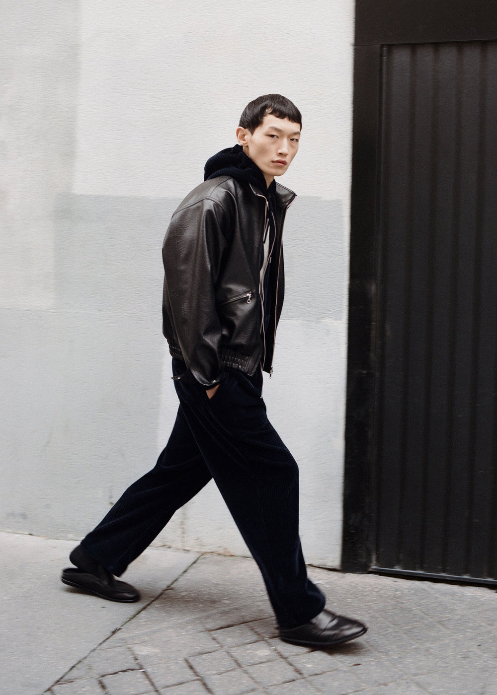 Alderton Faux Leather Bomber Jacket - Black