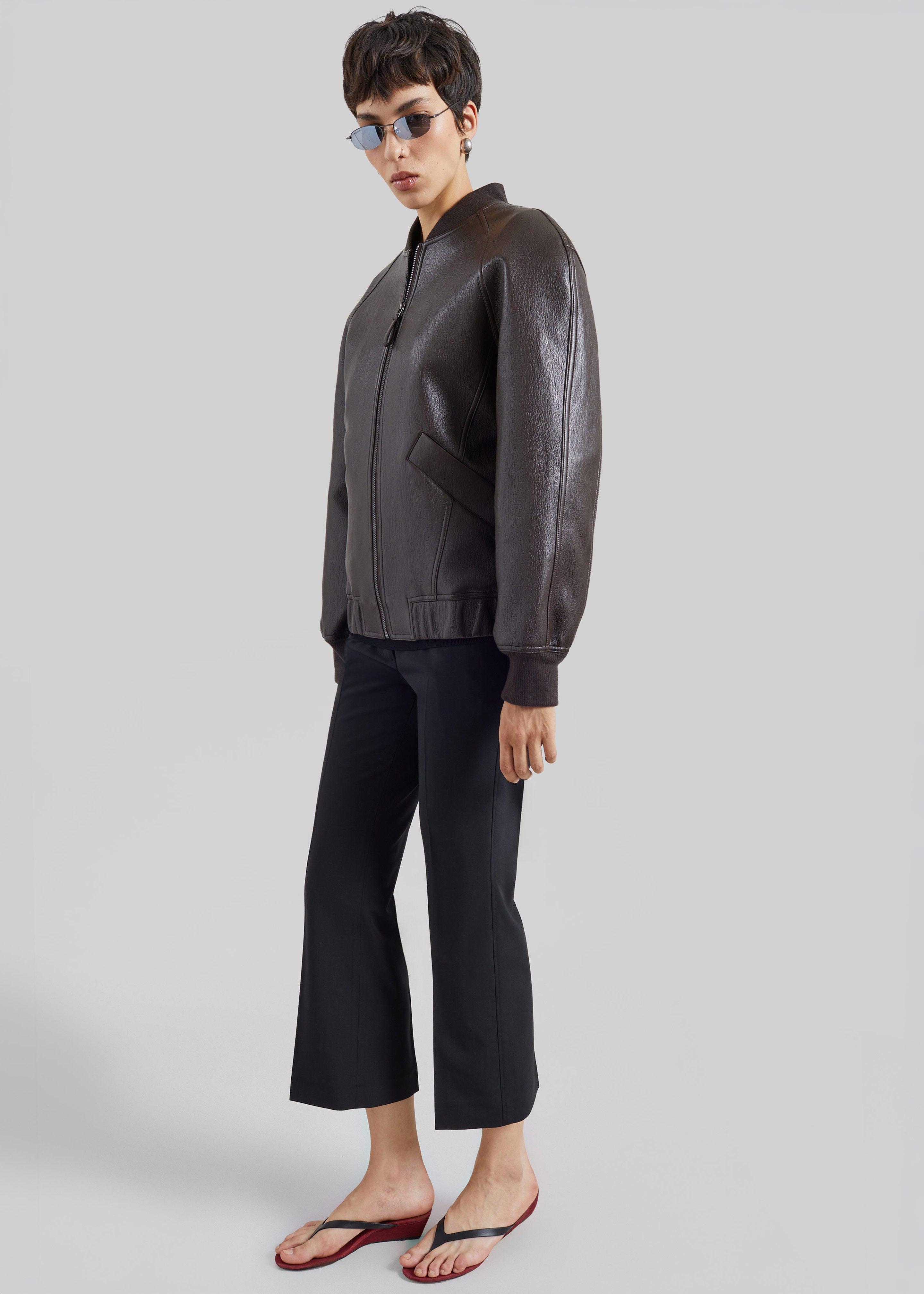 Alena Faux Leather Bomber Jacket - Dark Brown - 6