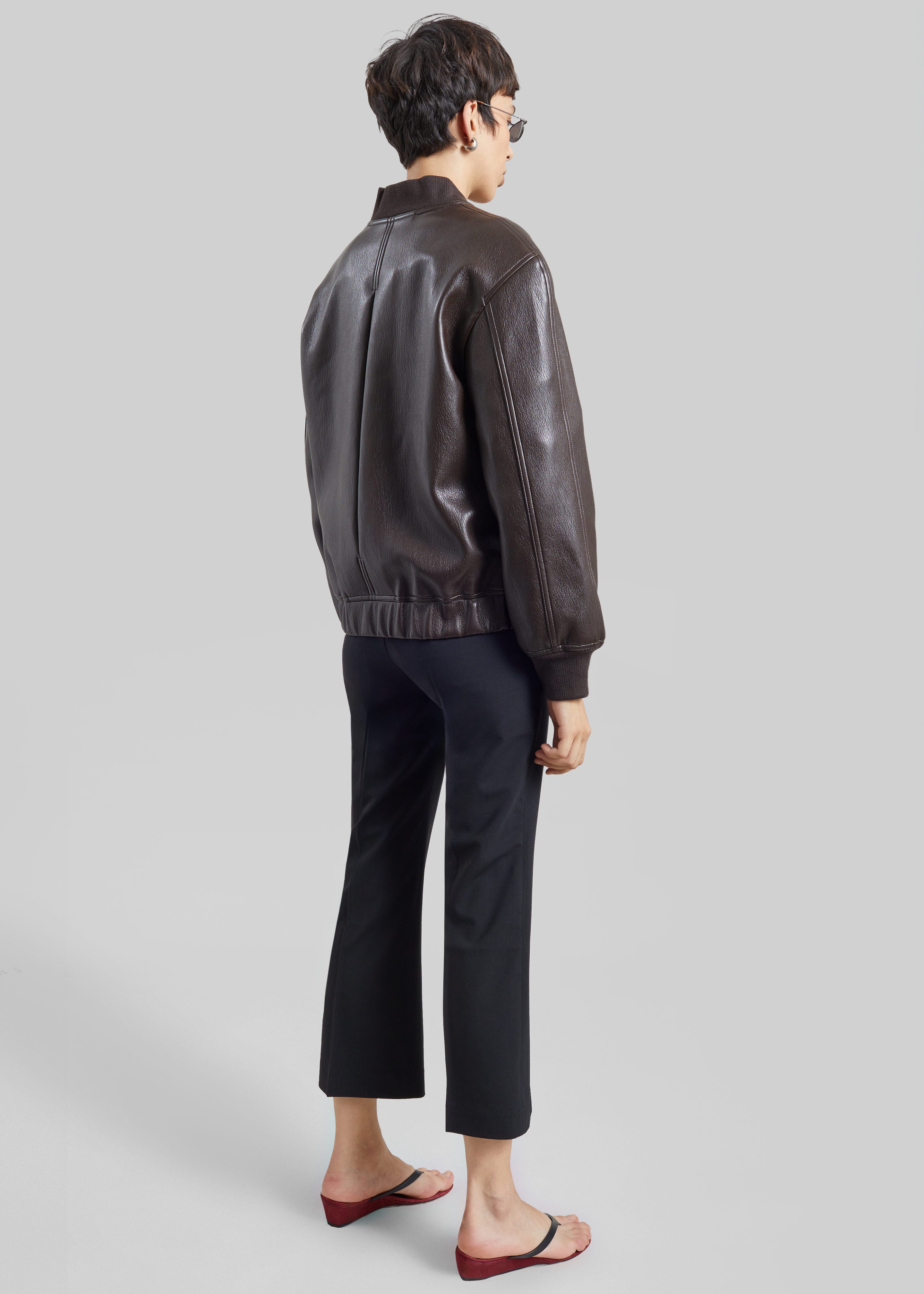 Alena Faux Leather Bomber Jacket - Dark Brown - 7