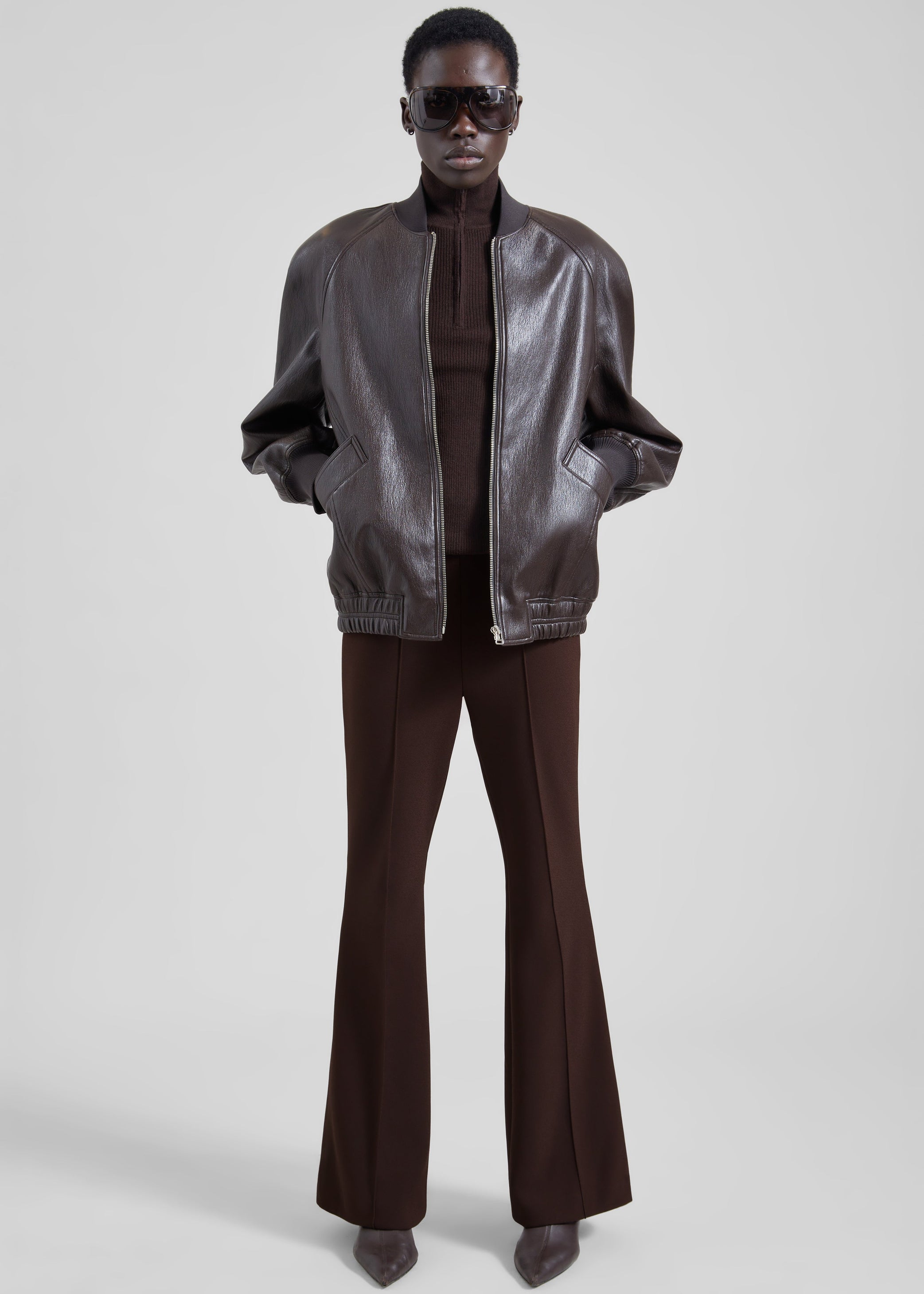 Shop the look image for Alena Faux Leather Bomber Jacket - Dark Brown