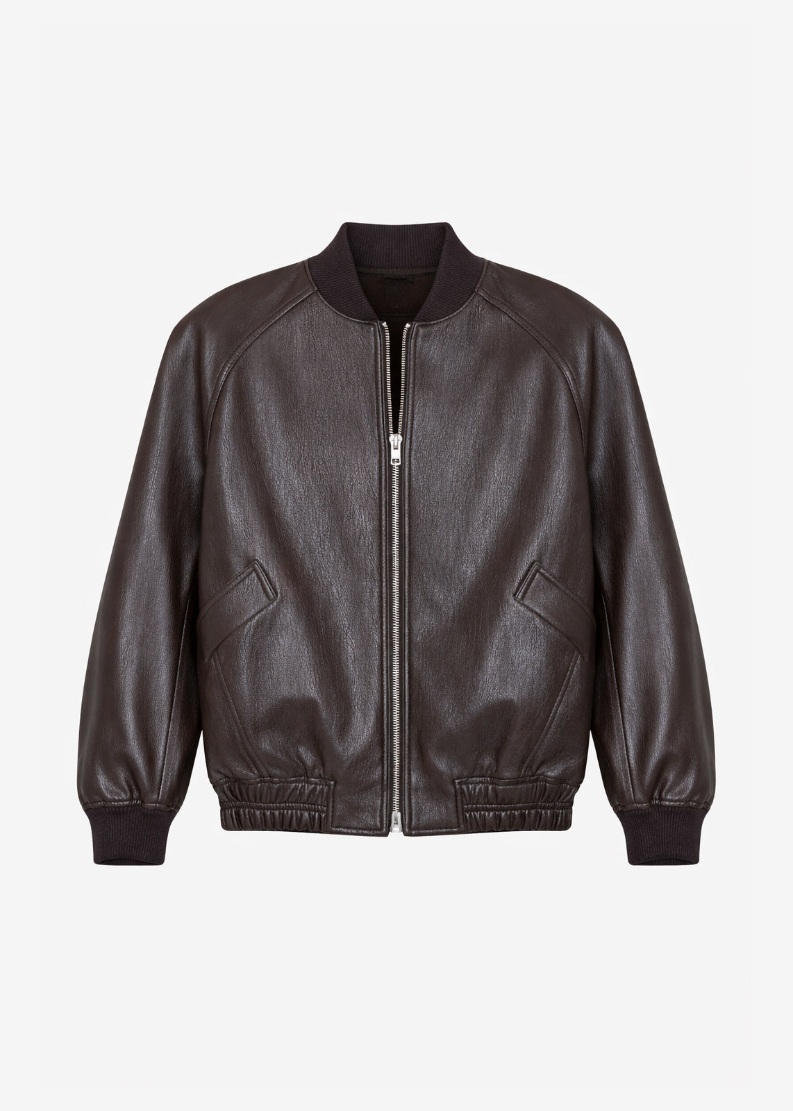 Alena Faux Leather Bomber Jacket - Dark Brown - 3