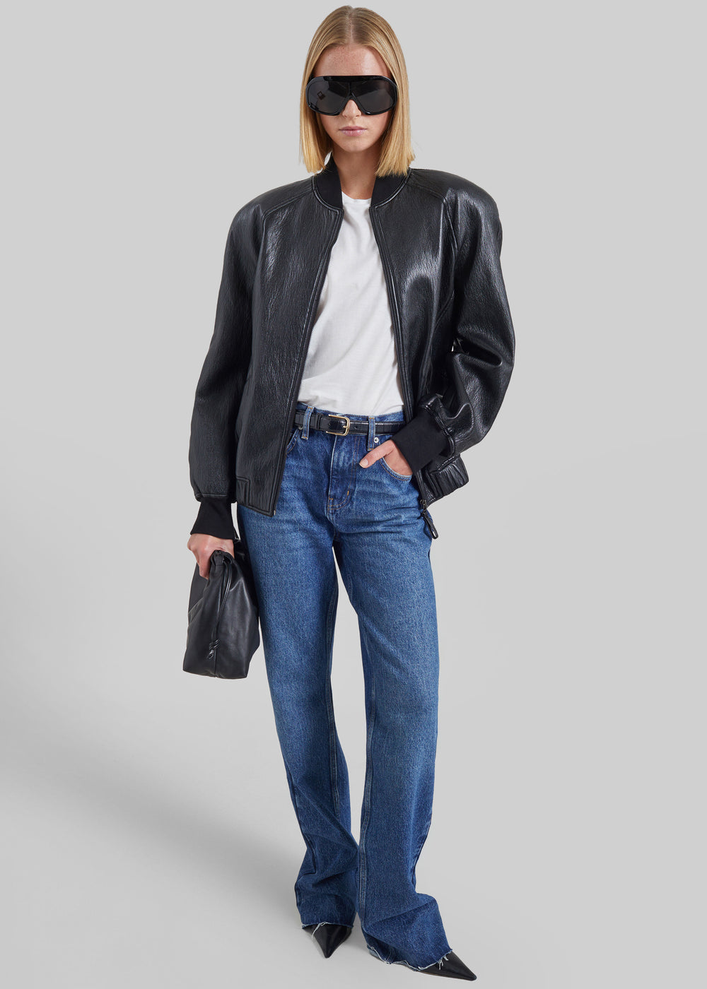 Alena Faux Leather Bomber Jacket - Black - 1