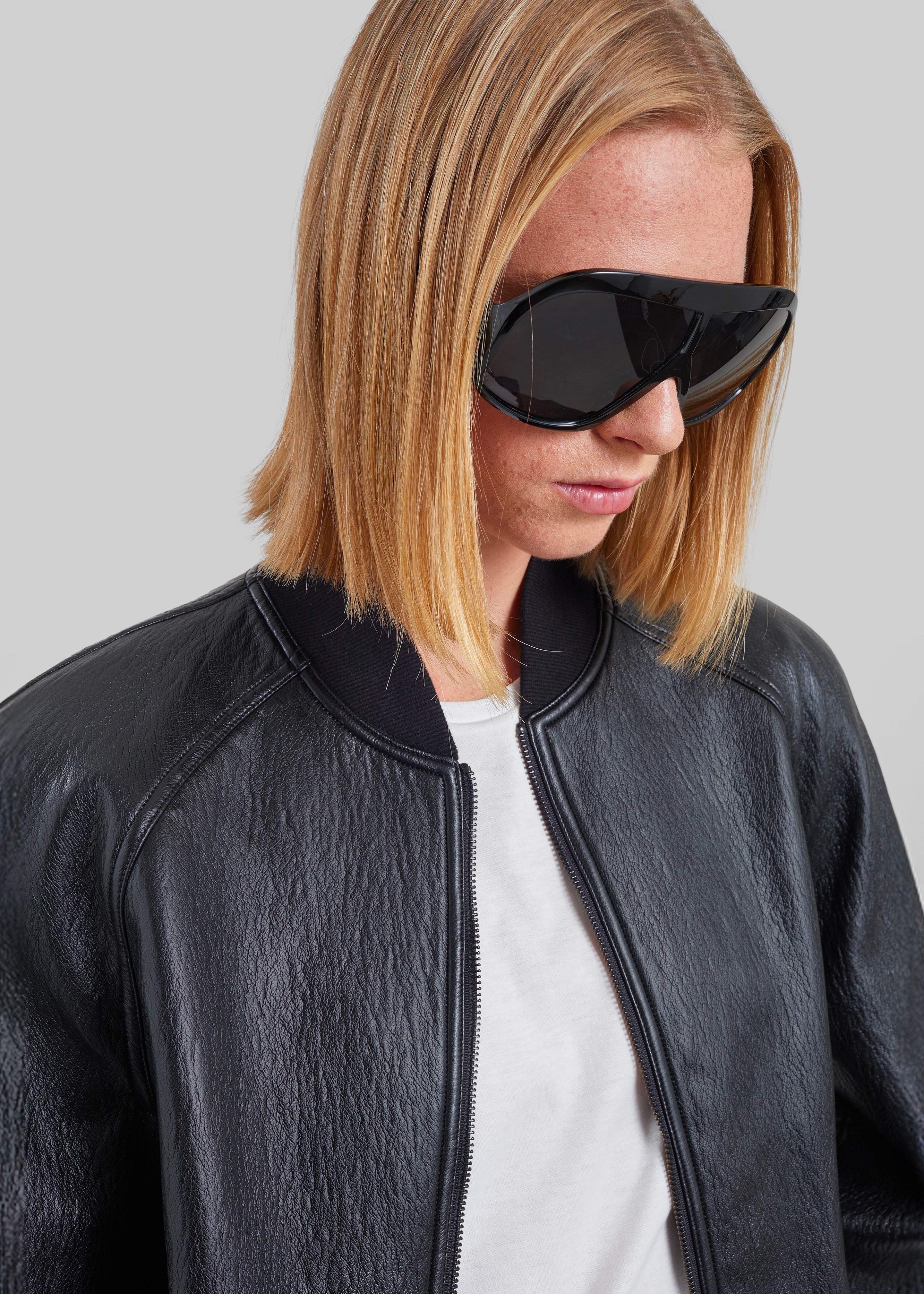 Alena Faux Leather Bomber Jacket - Black - 3