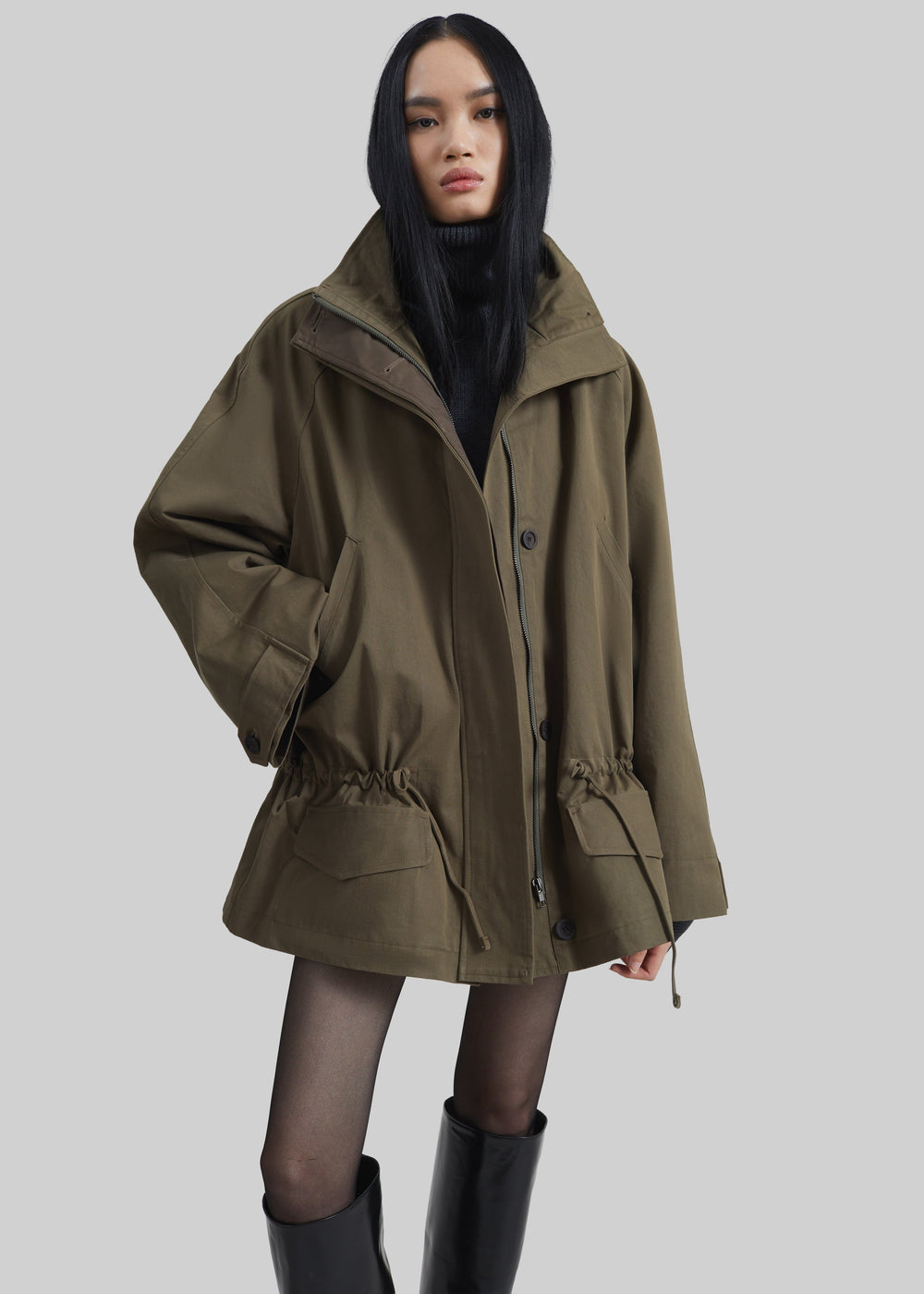 Alesie Drawstring Jacket - Olive Brown - 1