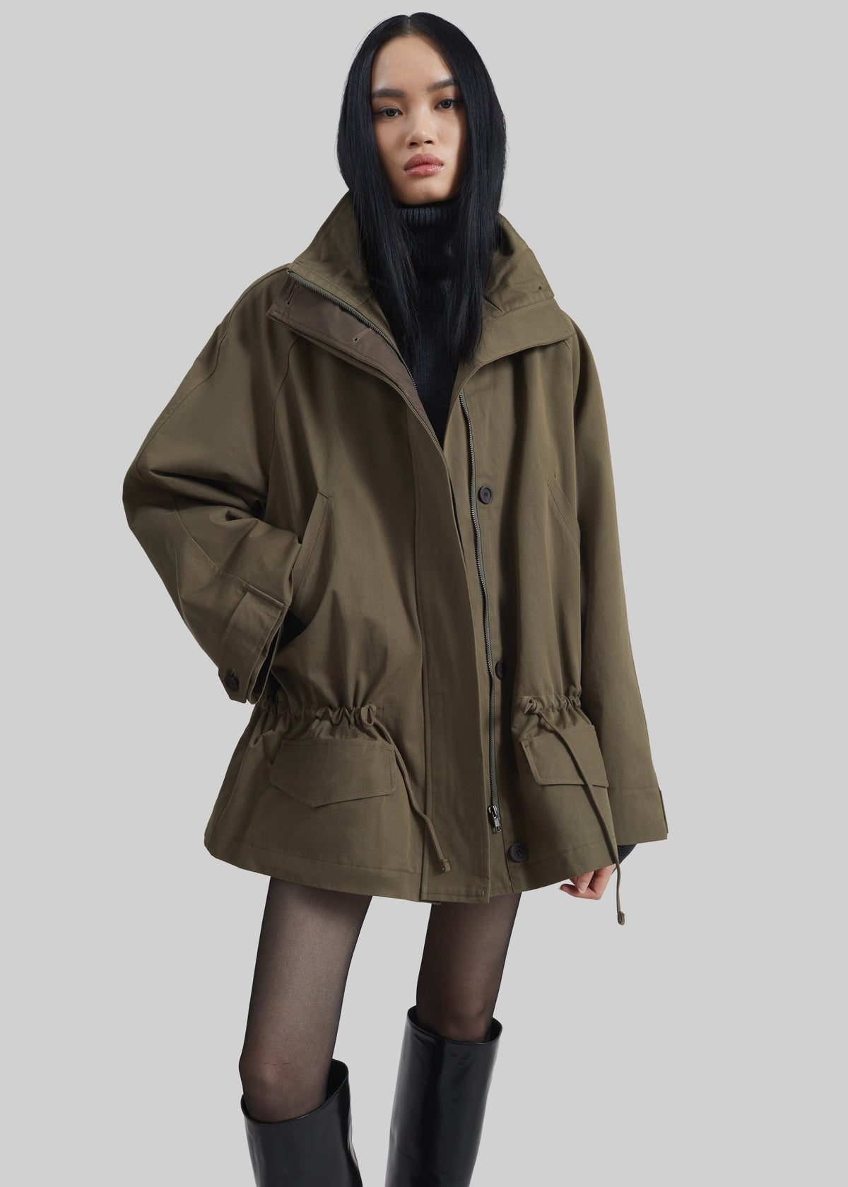 Alesie Drawstring Jacket - Olive Brown - 2