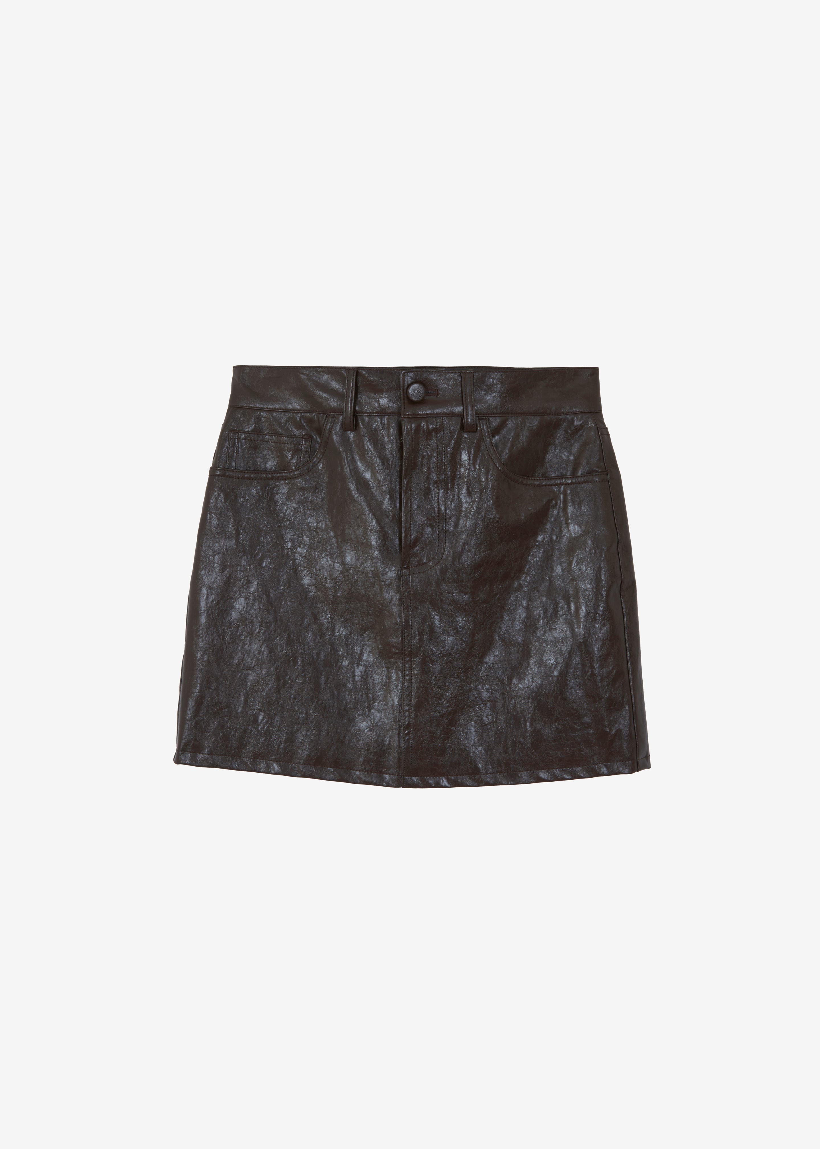 Alessandra Faux Leather Mini Skirt - Brown - 12