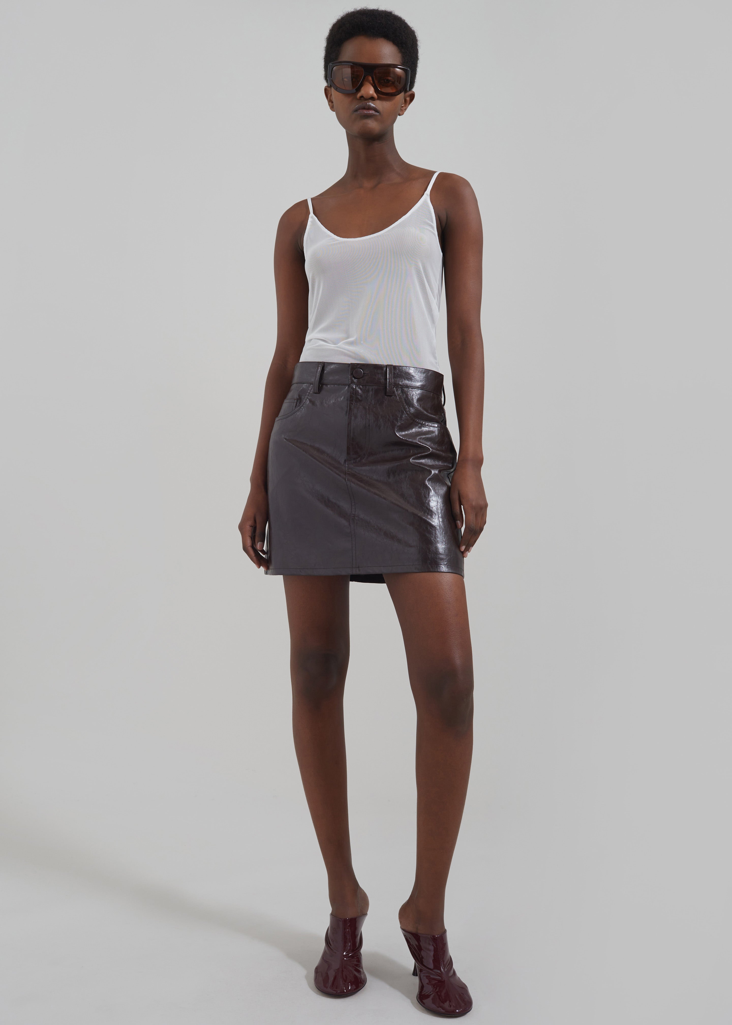 Alessandra Faux Leather Mini Skirt - Brown - 7