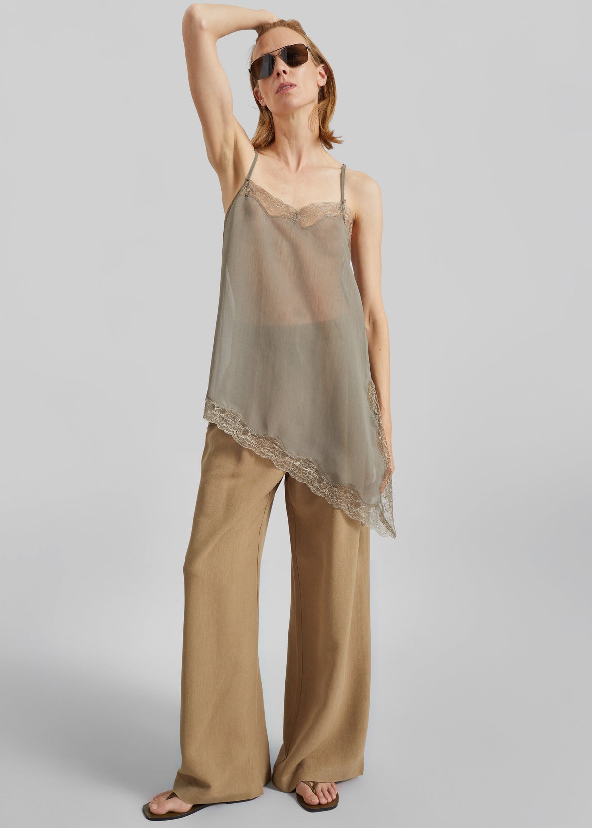 Alessia Sheer Lace Top - Taupe - 2