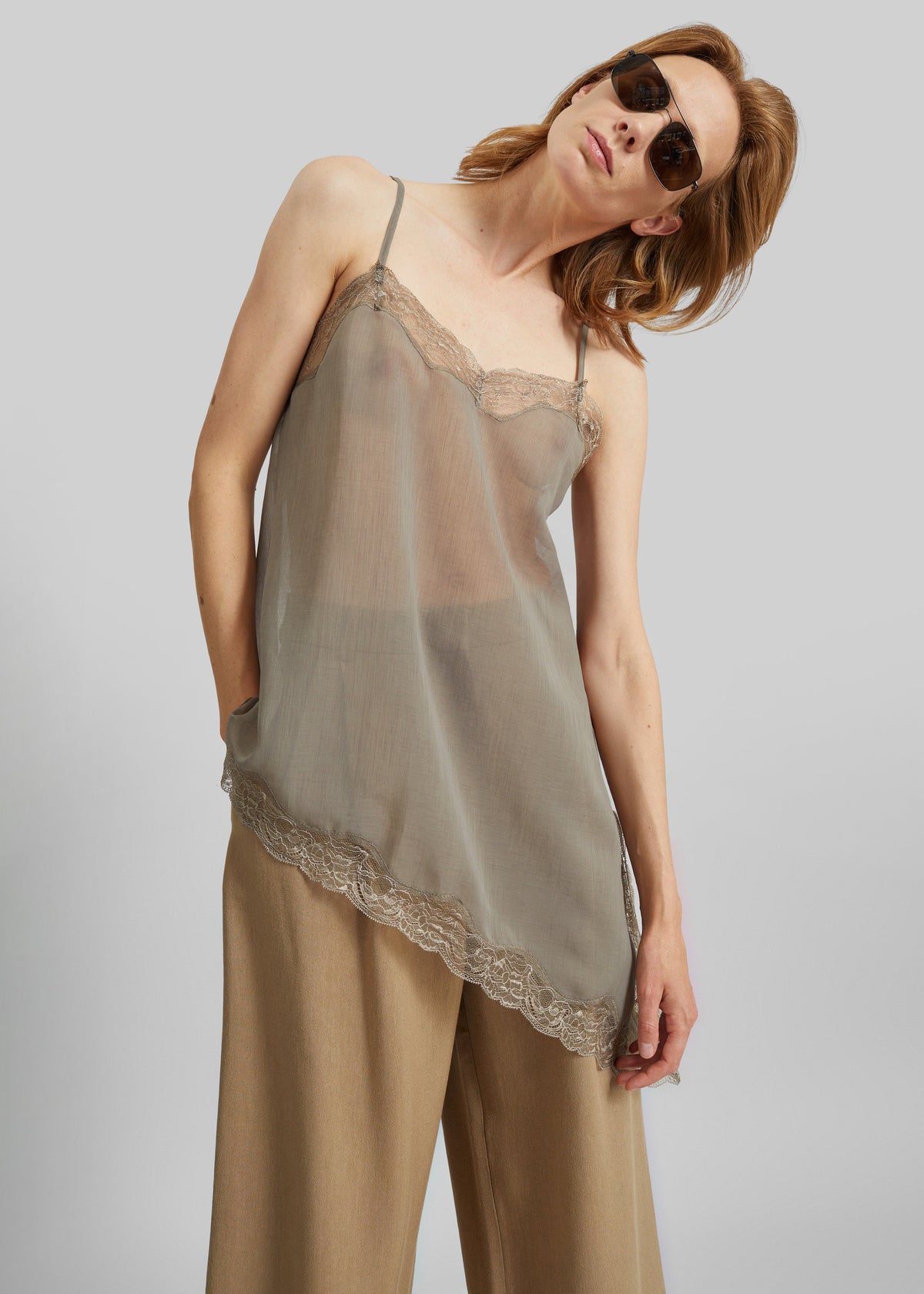 Alessia Sheer Lace Top - Taupe - 3