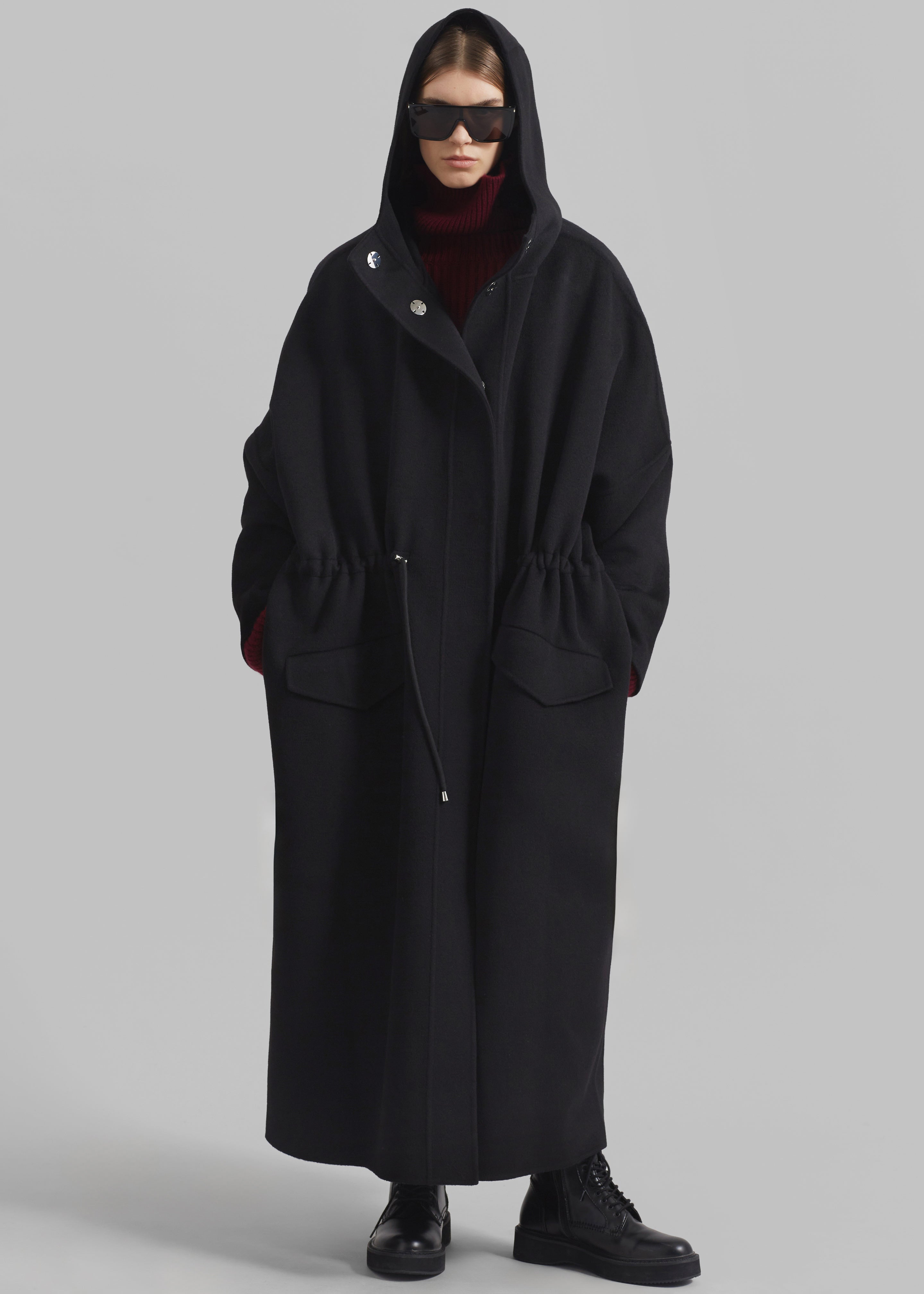 Alida Hooded Long Coat - Black - 7