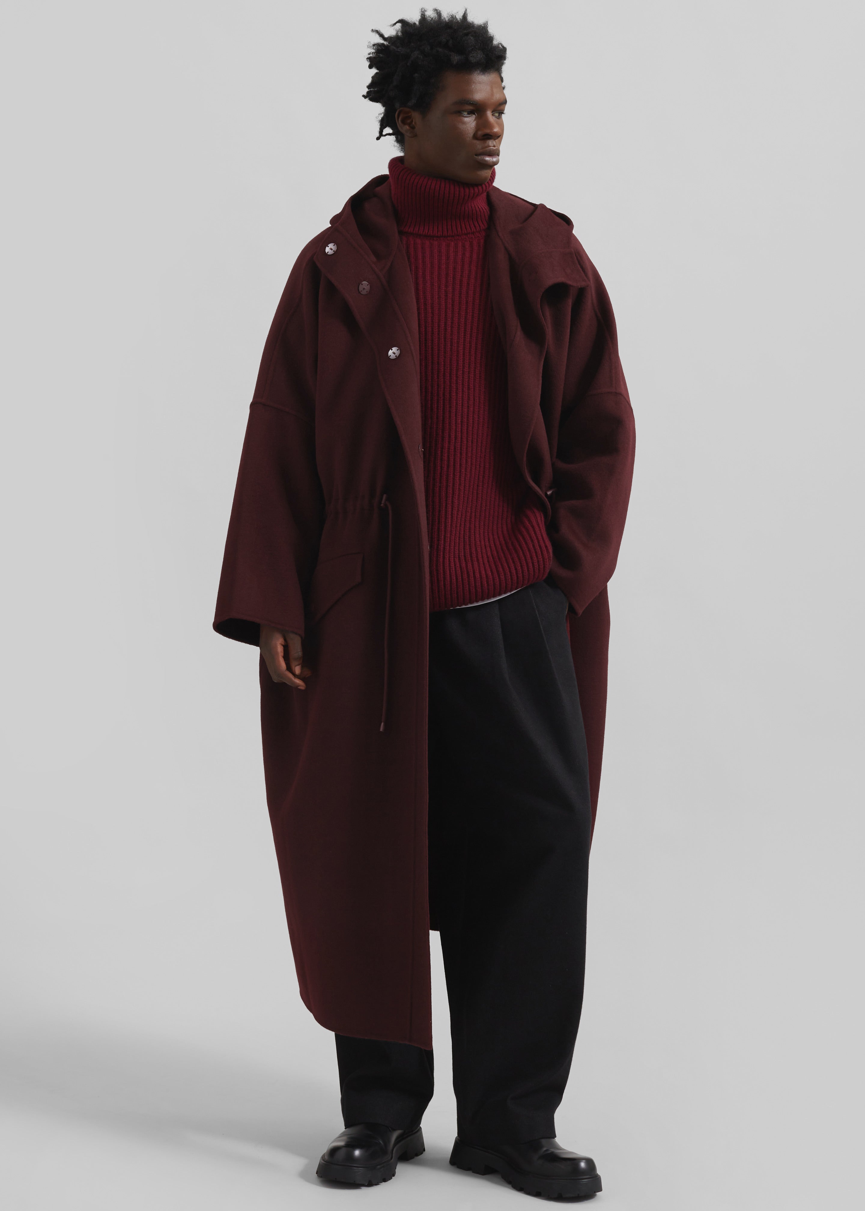 Alida Hooded Long Coat - Burgundy - 13