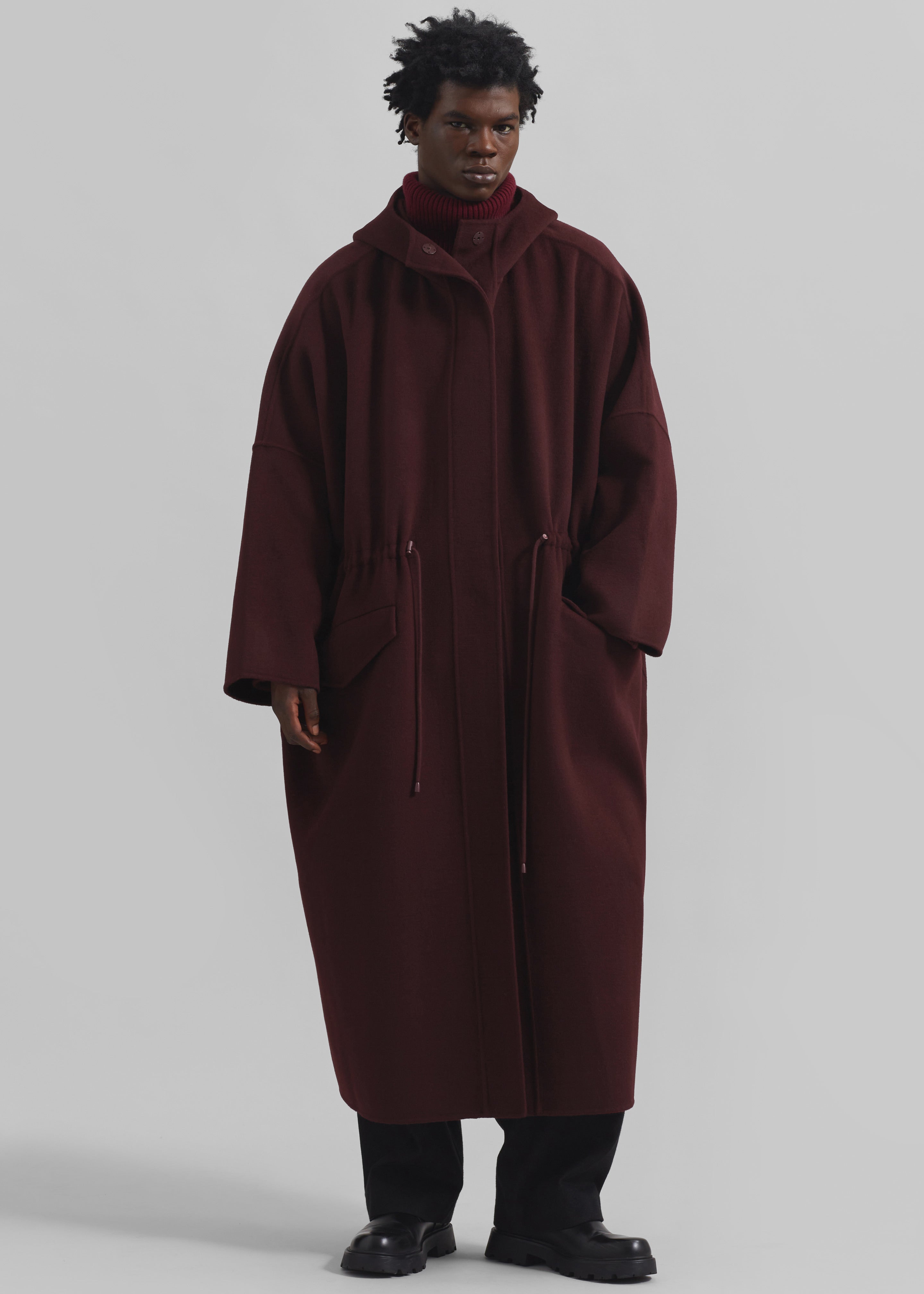 Alida Hooded Long Coat - Burgundy - 12