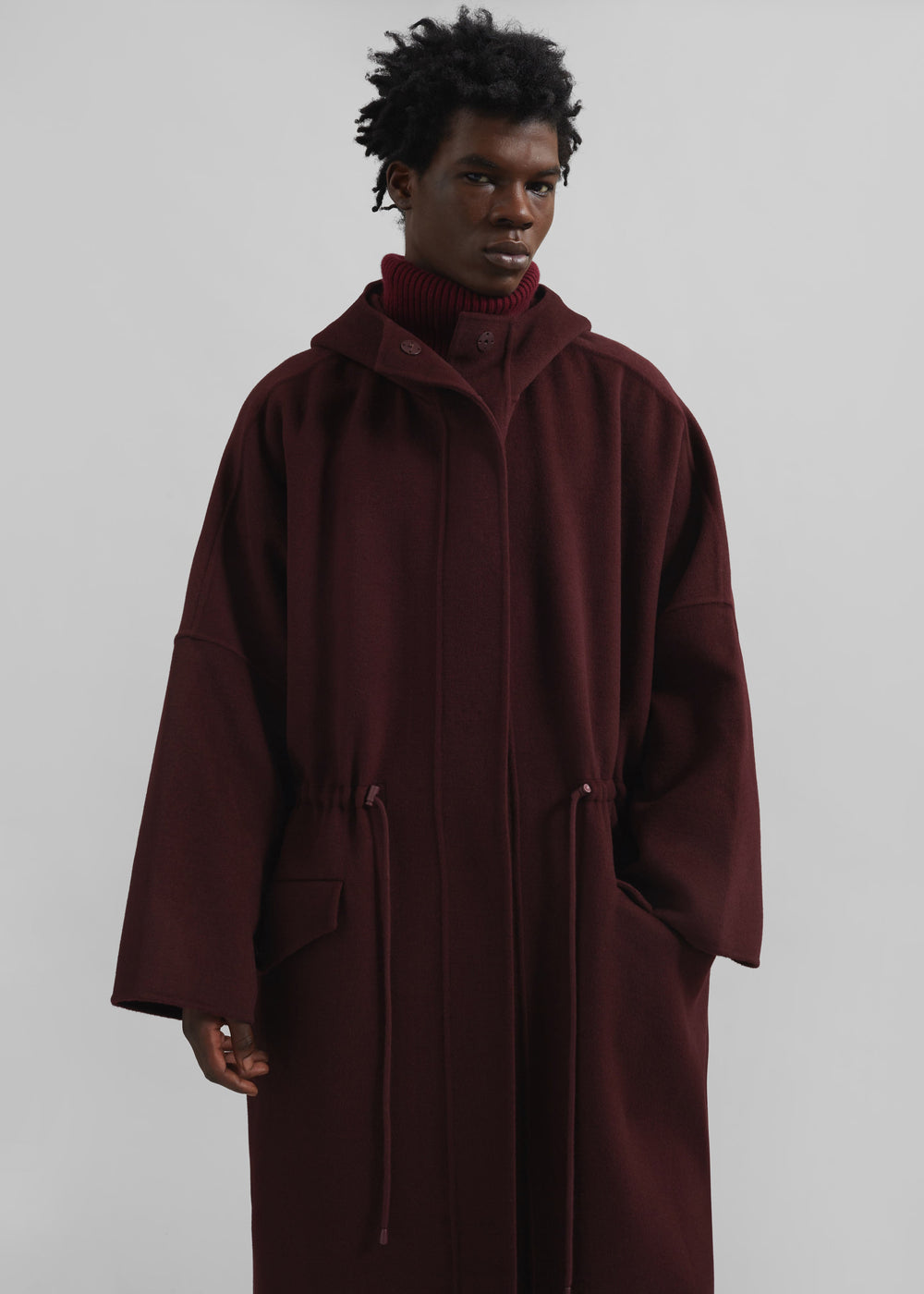 Alida Hooded Long Coat - Burgundy - 1