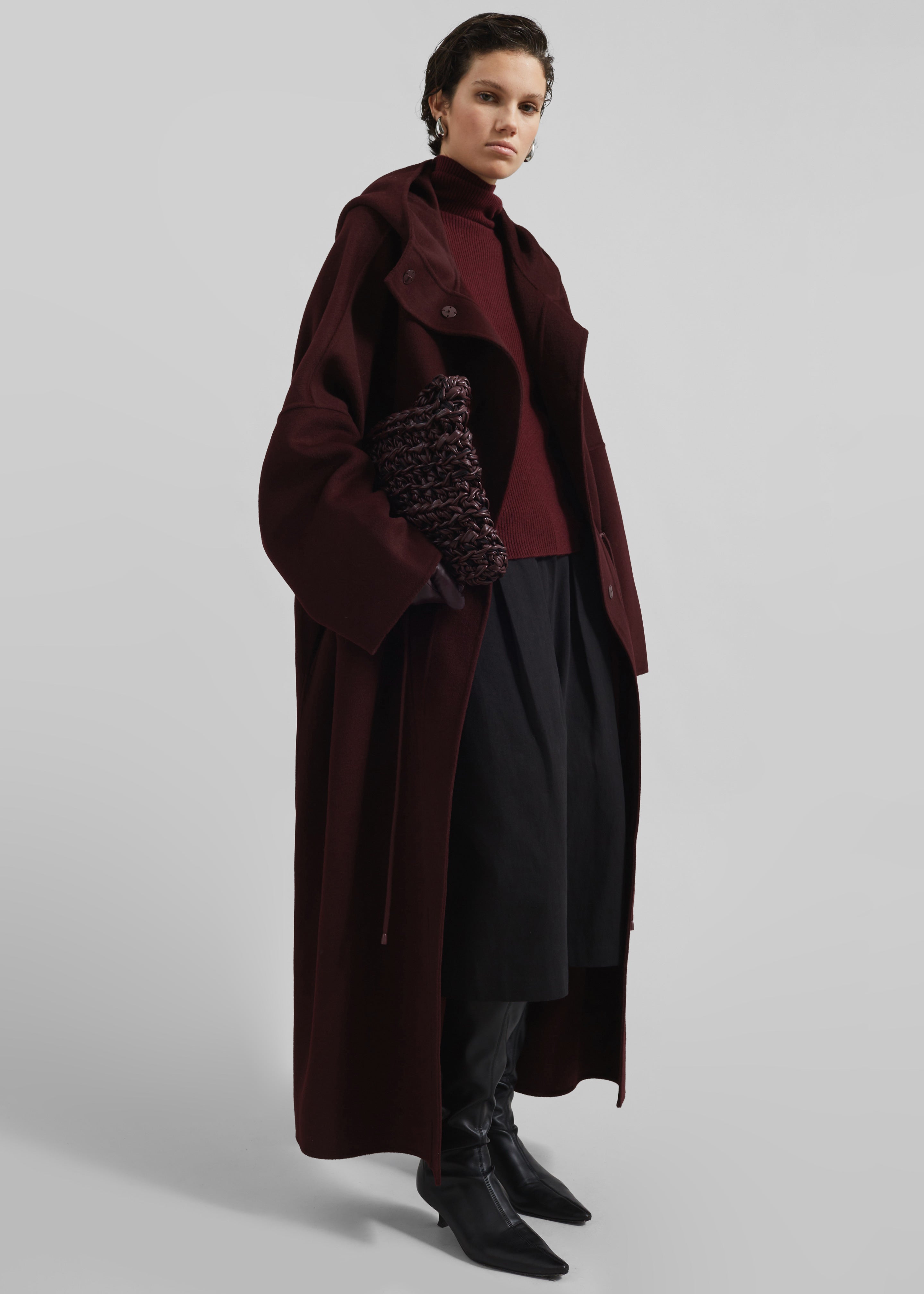 Alida Hooded Long Coat - Burgundy - 5