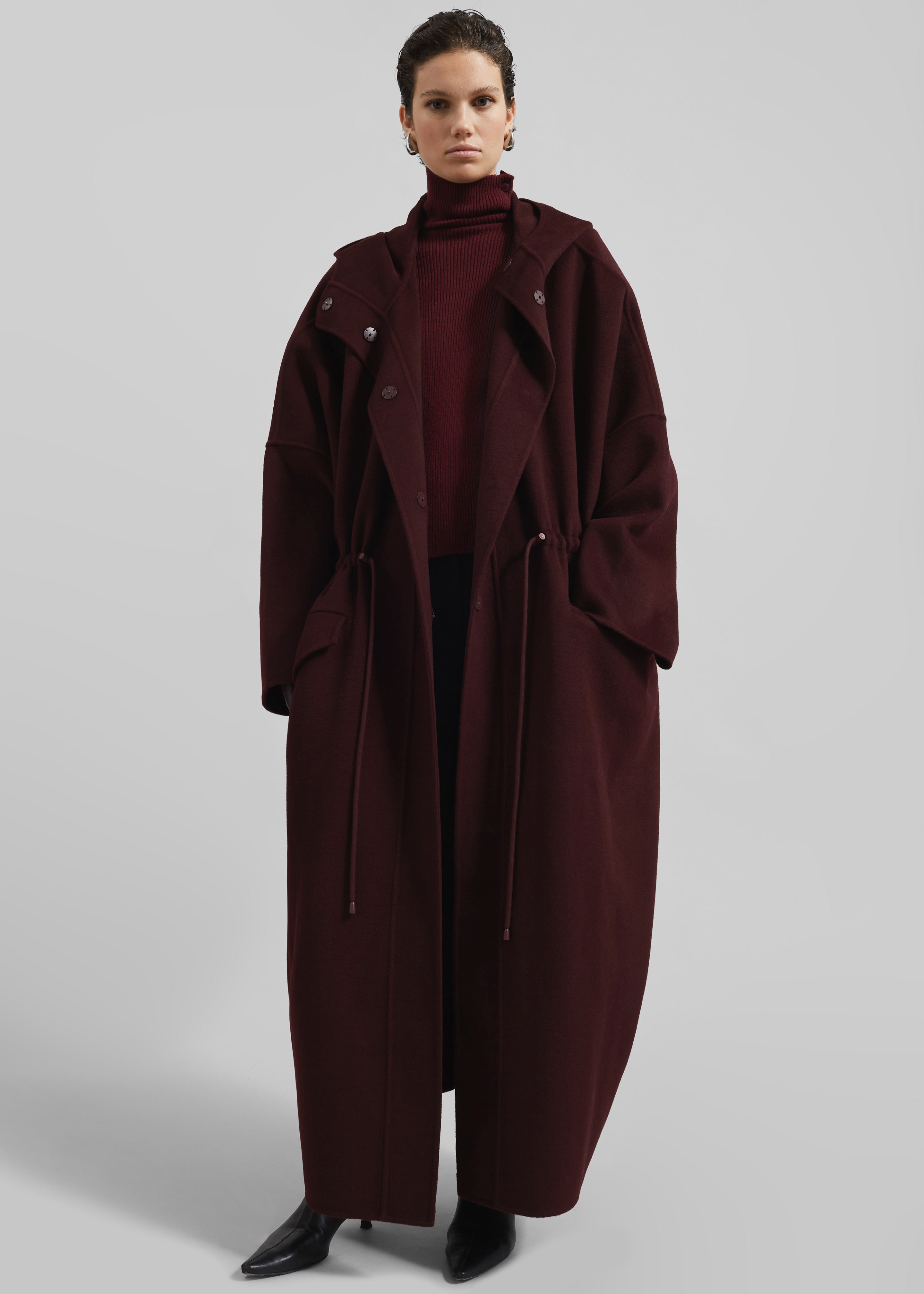 Alida Hooded Long Coat - Burgundy - 8